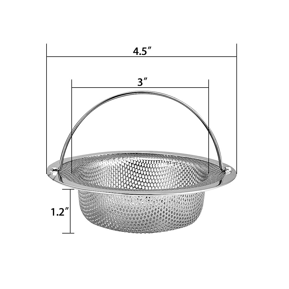 Kitchen Sink Strainer, 2-Pack Sink Strainer Basket With Handle, 4.5'' Diameter, Stainless Steel, Rust Free And Dishwasher Safe
