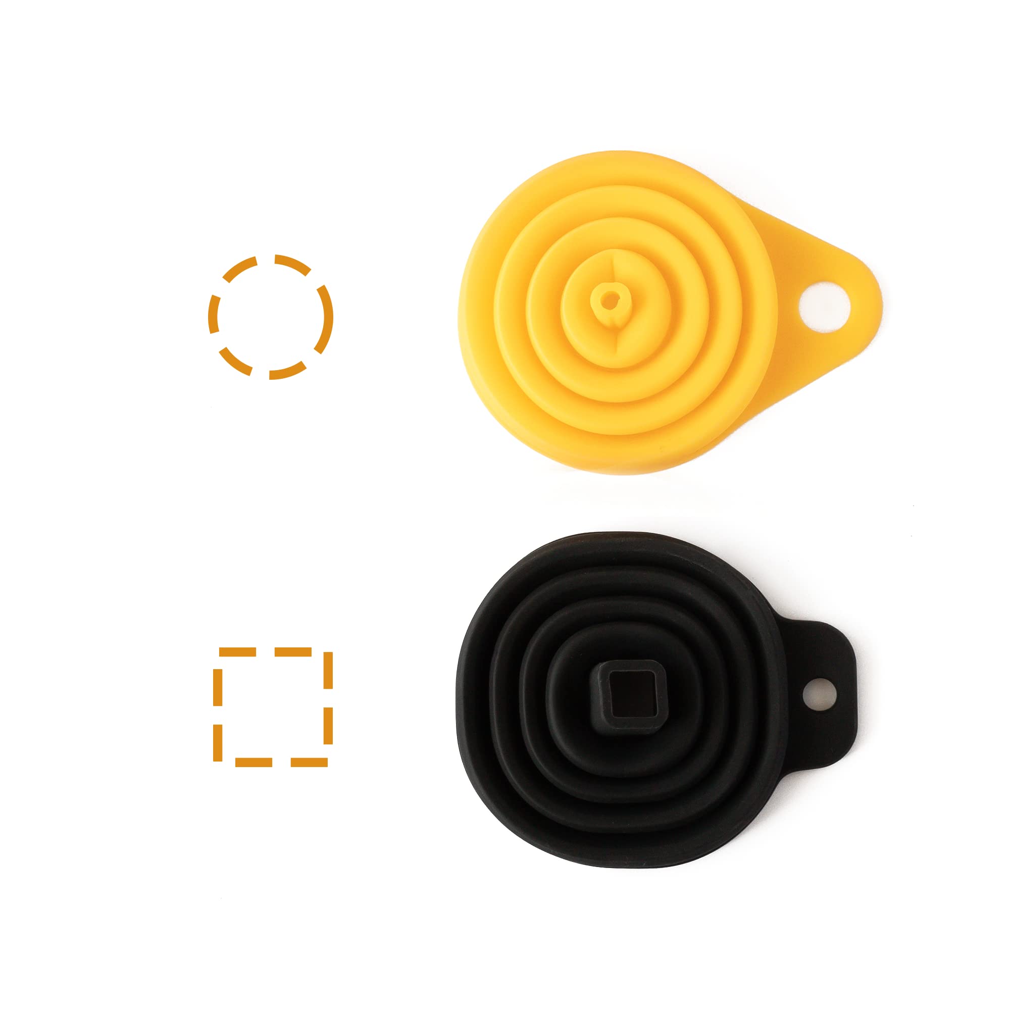 Deiss Pro Silicone Collapsible Funnel Set - Rounded & Squared Foldable Funnels - Food Grade, Dishwasher Safe - Set Of 2 (Yellow,