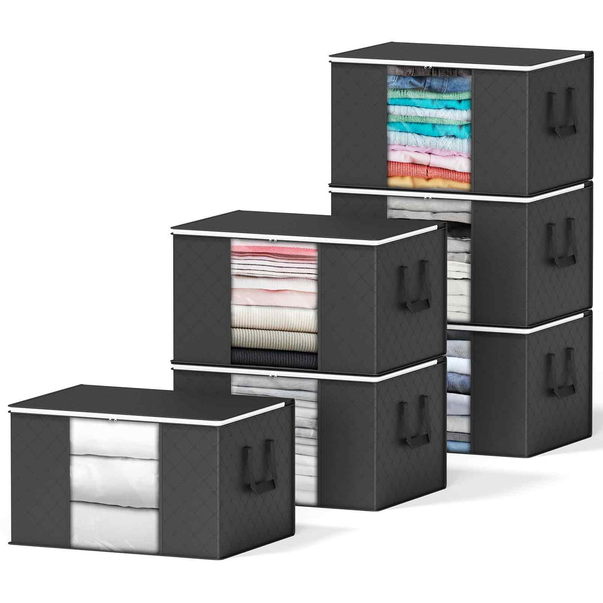 SpaceAid 6 Pack 90L Clothing Storage Bags, Heavy Duty Closet Storage Bins, Extra Large Moving bags, Storage Containers for Cloth