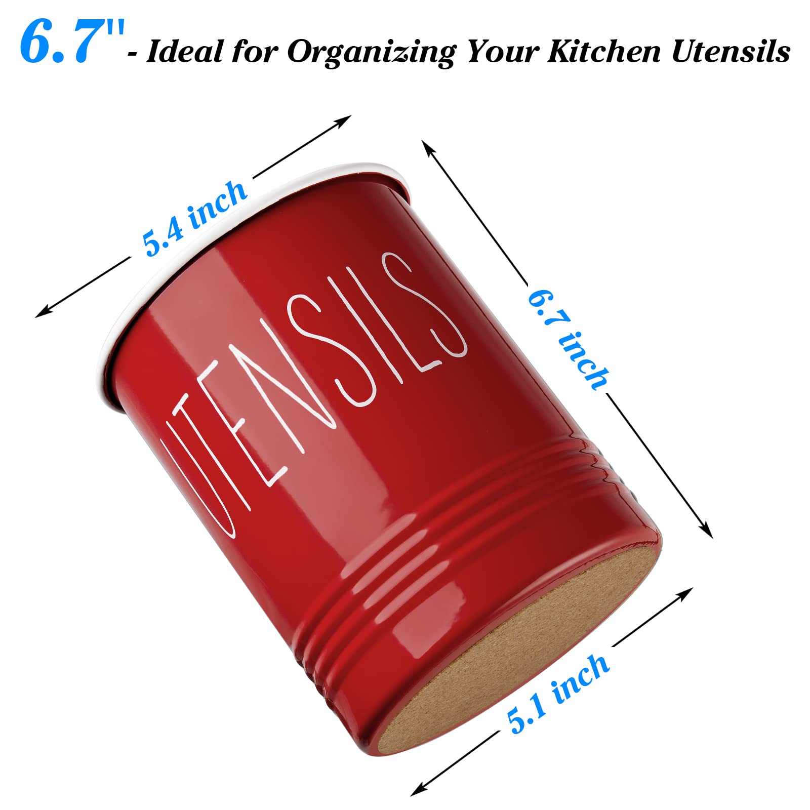 Bivvclaz Kitchen Utensil Holder - 6.7'' Utensil Holder For Kitchen Counter - Cooking Utensil Crock With Cork Bottom - Red Kitche