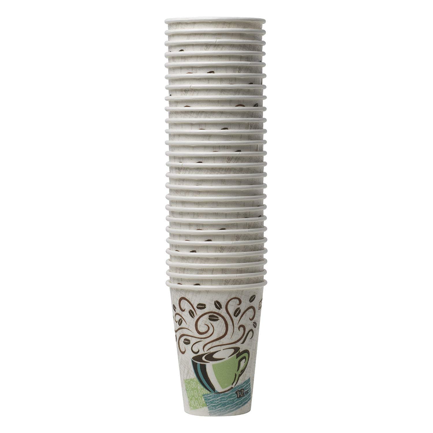 Dixie Perfectouch Wisesize Coffee Design Insulated Paper Cup, 12Oz Cups And Lids Bundle (12 Oz, 100 Cups, 100 Lids)