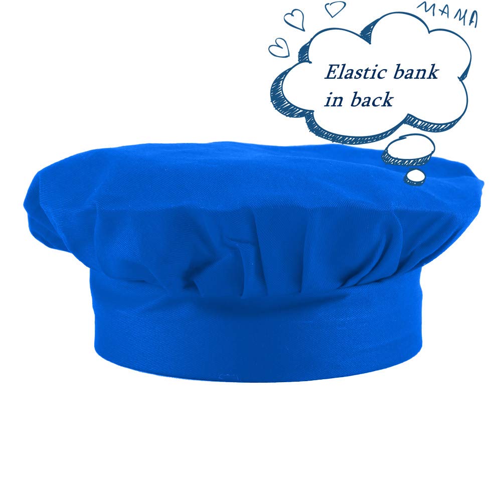 Crjhns Kids Apron And Chef Hat Set, Adjustable Cotton Child Aprons With Large Pocket Blue Girls Boys Kitchen Bib Aprons For Cook