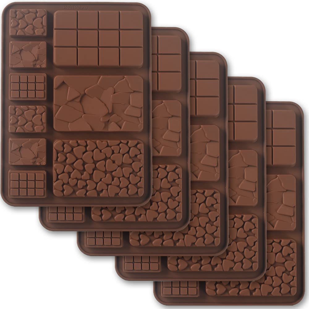 Cozihom Break Apart Silicone Chocolate Molds, Chocolate Bar Molds, Homemade Protein And Energy Bar Molds, 5 Packs