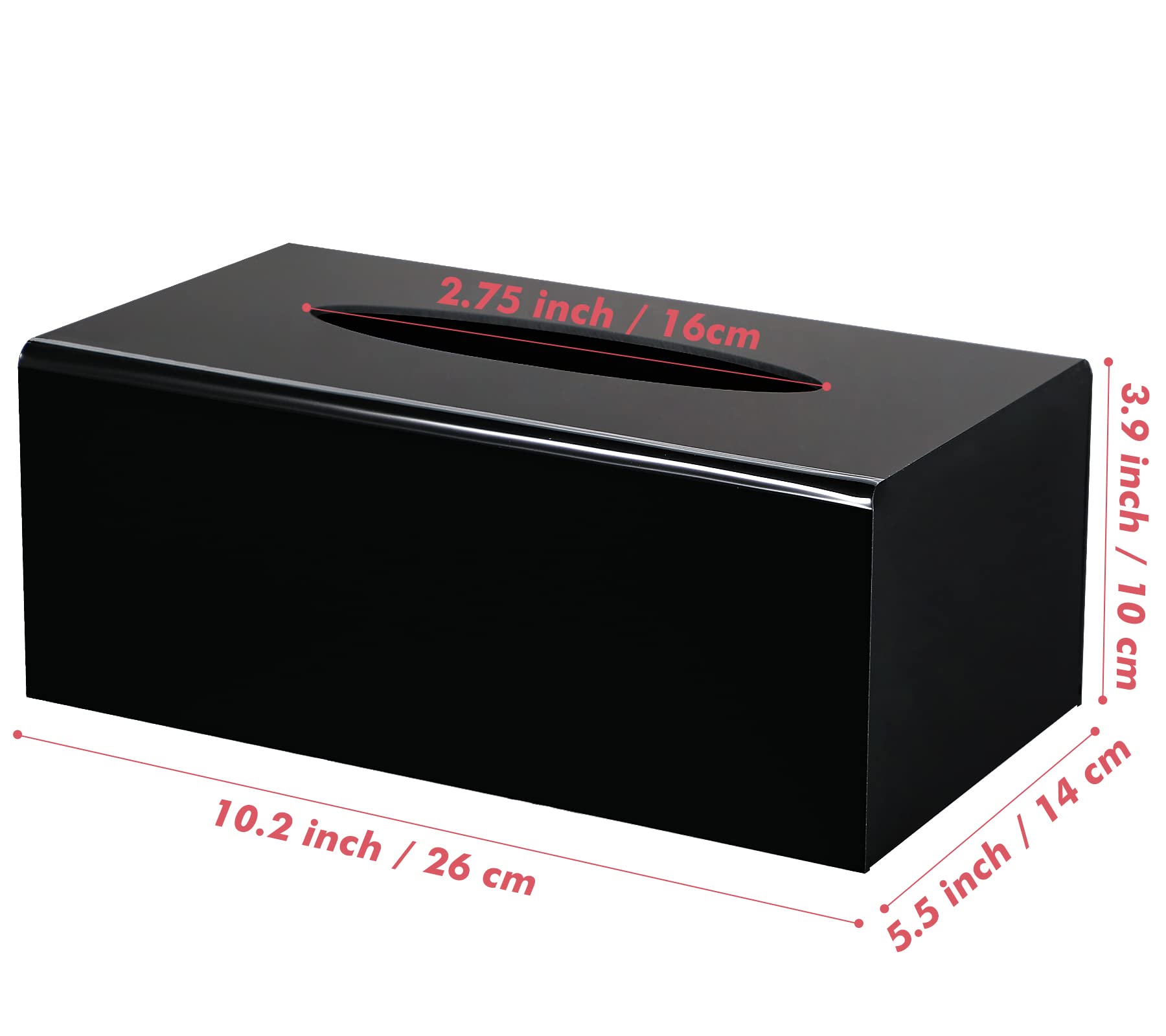 Kamehame Tissue Box Cover Rectangle Acrylic Tissue Holder 10.2X5.5X3.9 Inch Black Dryer Sheet Holder Container Tissue Dispenser