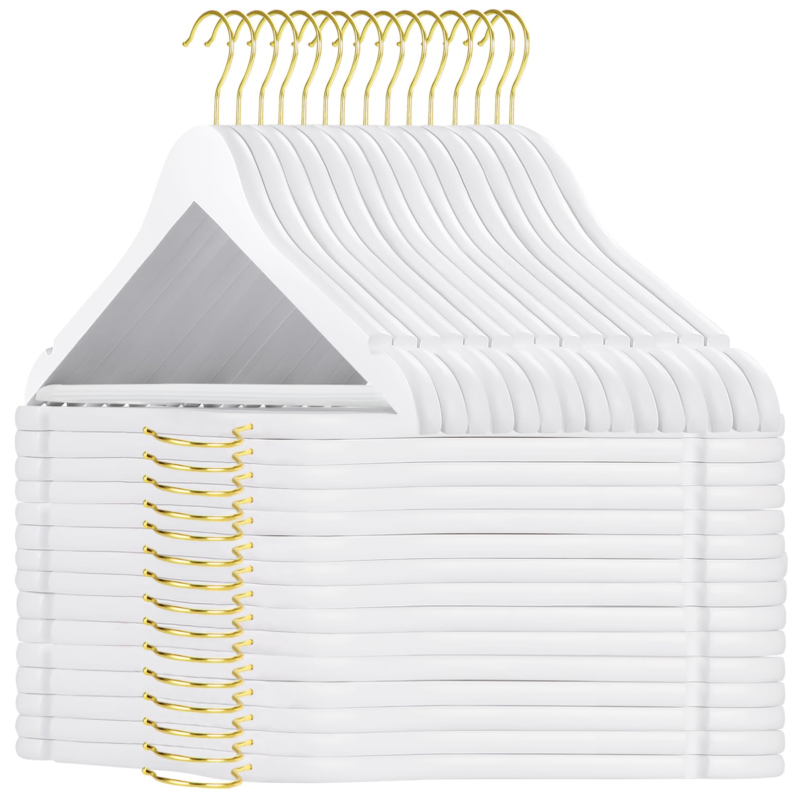 Topia Hanger Wooden Hangers 30 Pack, White Wood Coat Hanger With 360 Swivel Gold Hook, Non Slip Pants Bar And Shoulder Notches F