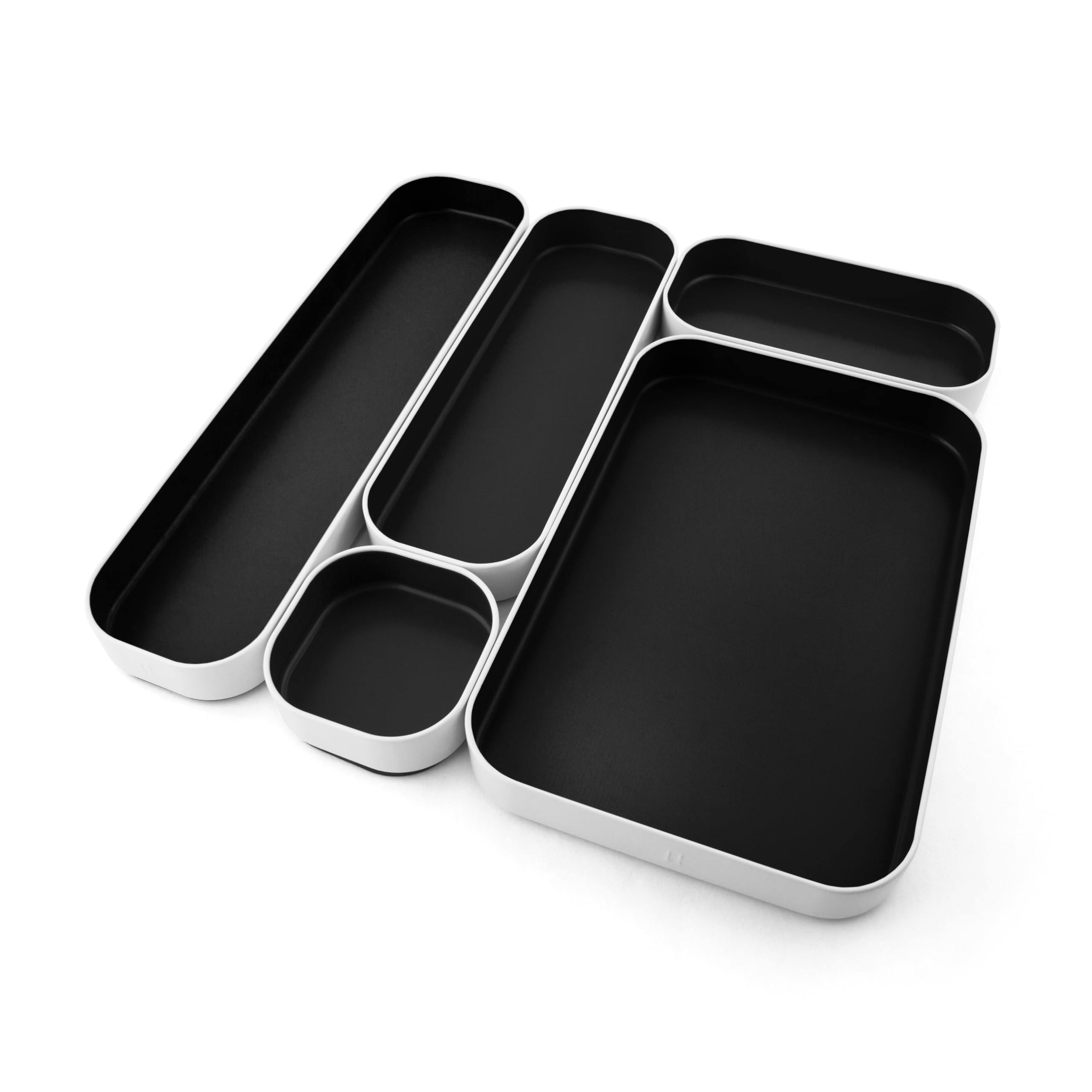 Three by Three Seattle 5 Piece Metal Organizer Tray Set for Storing Makeup, Stationery, Utensils, and More in Office Desk, Kitch