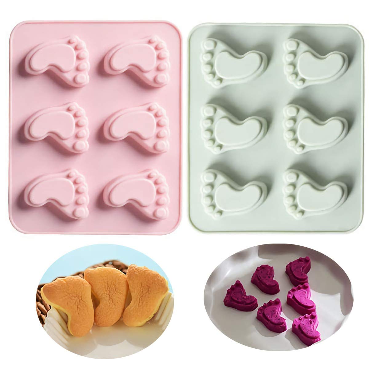 Moldfun 2 Pack Cute Baby Foot Silicone Molds For Baby Shower Party Footprint Chocolate Candy Gummy Jello Jelly Bakeware Baking M