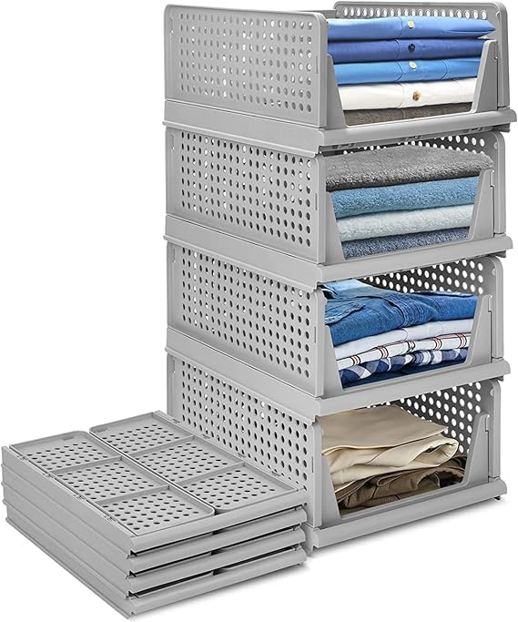 Jeyang Foldable Plastic Wardrobe Organizer  Stackable Storage Solution For Clothes, Ideal For Bathroom, Kitchen, And Bedroom Us