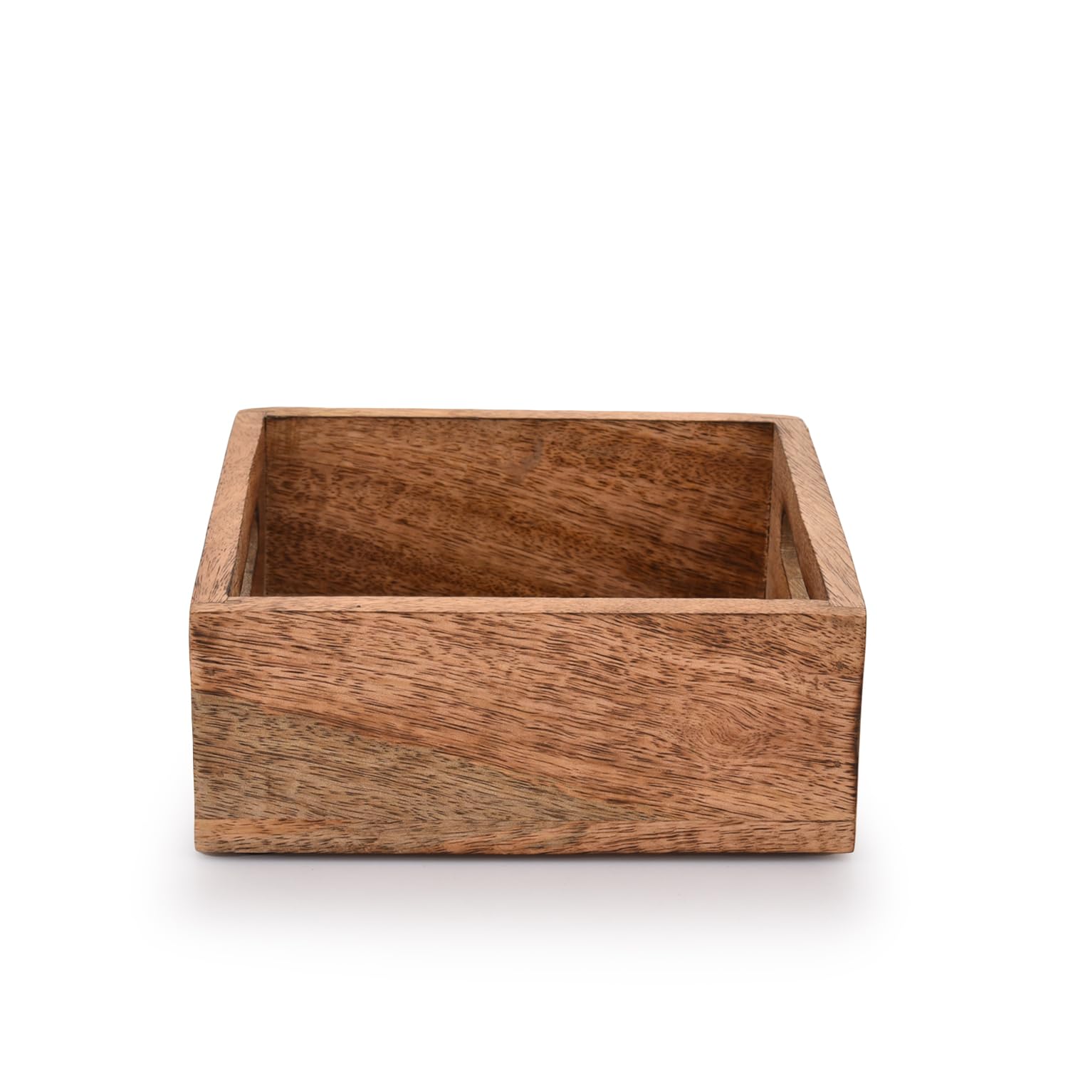 Samhita Square Burning Finish Mango Wood Napkin Holder For Restaurant Decor Kitchen Bar Accessories (7.5''X 7.5''X 2.75'')