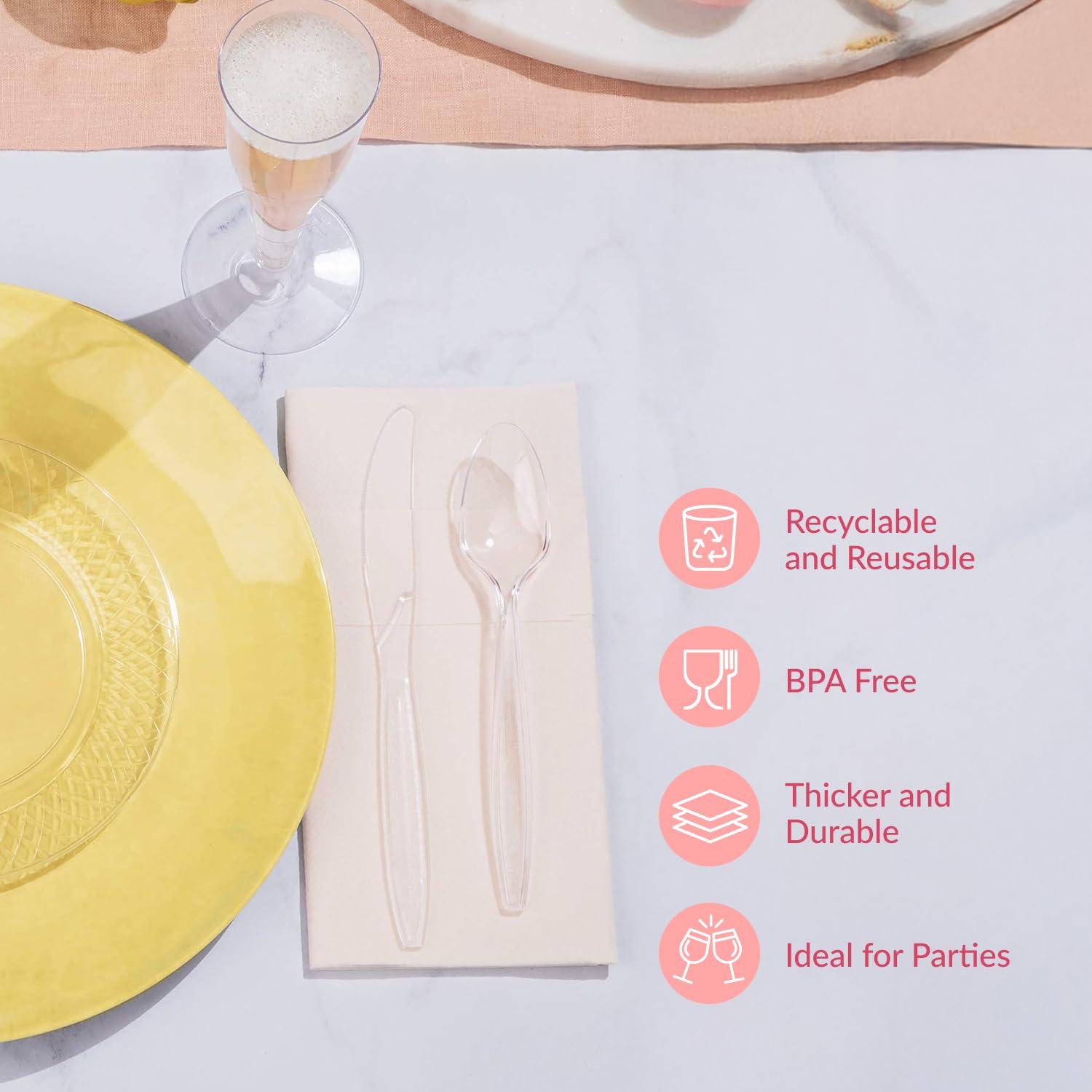 Prestee 100 Clear Plastic Spoons Heavy Duty - Heavy Duty Clear Plastic Spoons, Plastic Spoons Bulk For Parties, Elegant Disposab