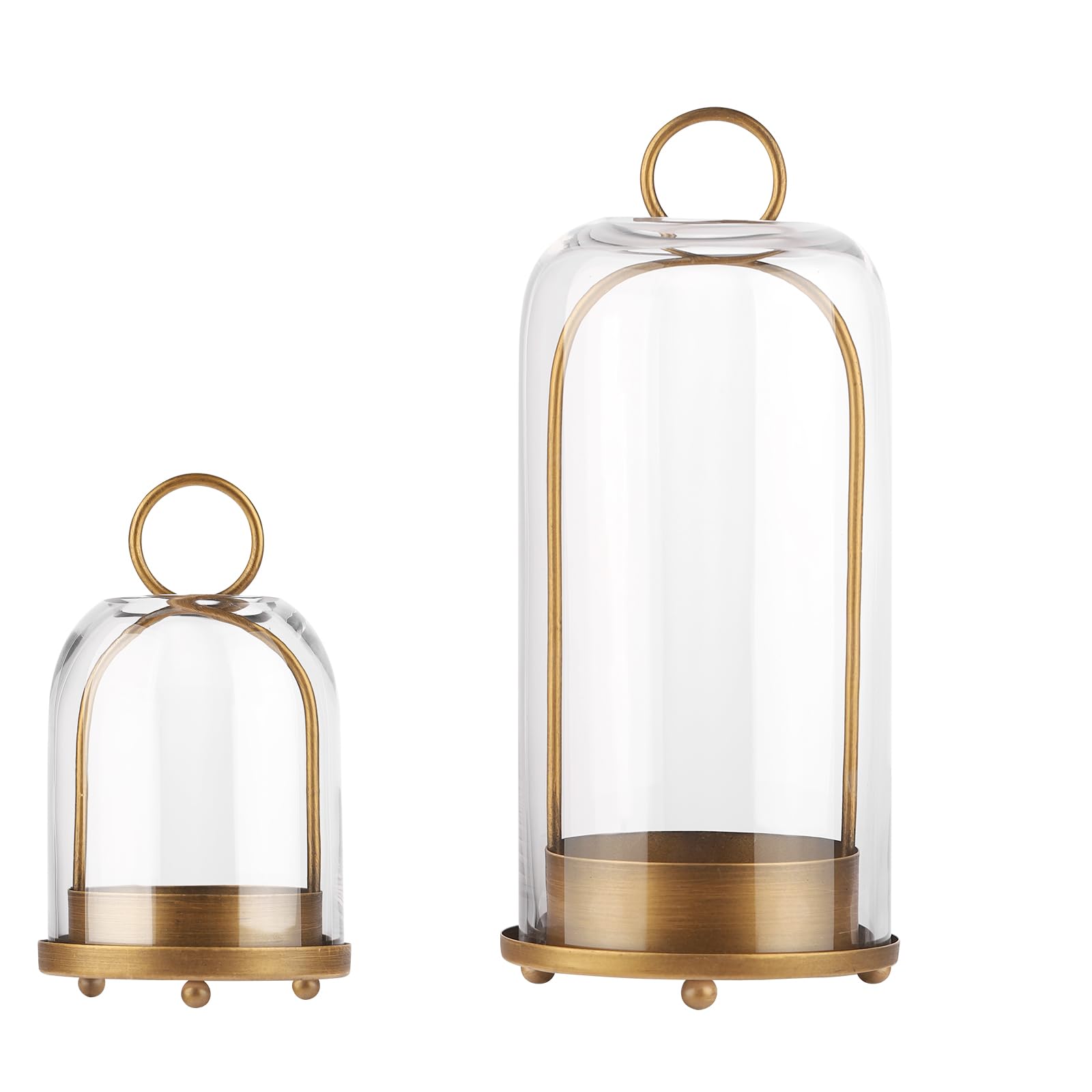 5 & 4 Wide Versatile Metal Candle Holder with Handmade Sturdy Glass Dome in Brass for Pillar Candle & Plants, 5.1 xH11.8 4 xH7.5