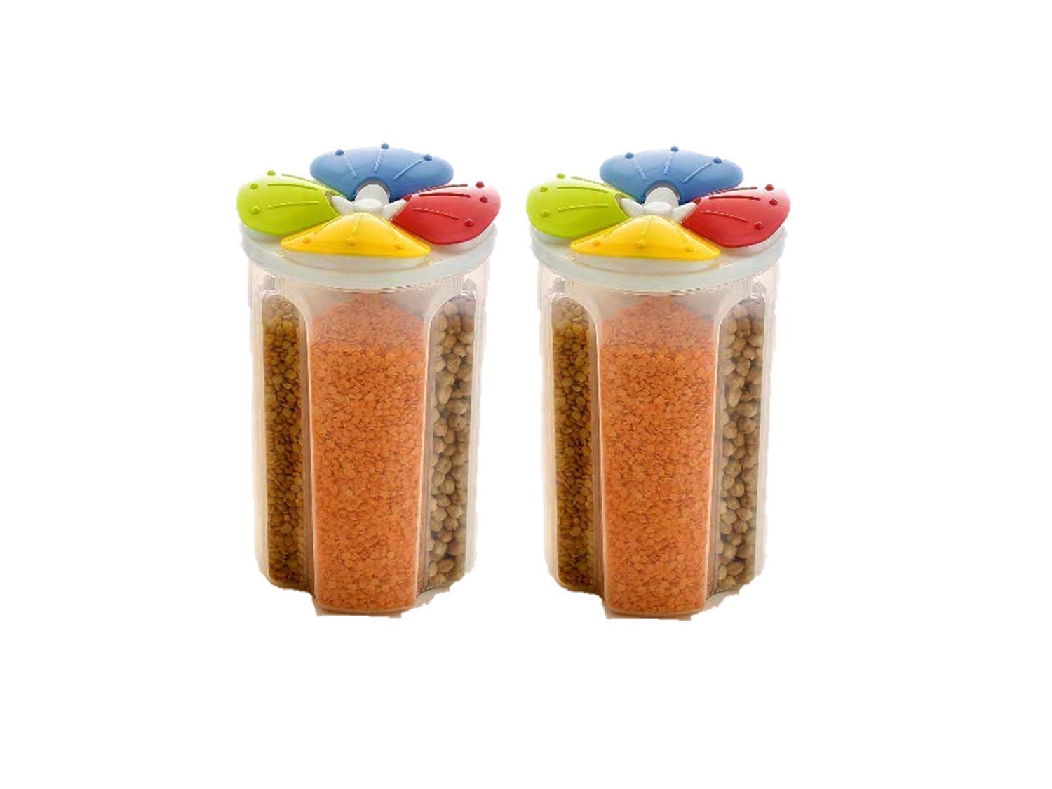 Botist Masala Dabba 4 In 1 Transparent Plastic Lock Food Storage Airtight Container Jar For Cereals, Snacks, Pulses 4 Section 10