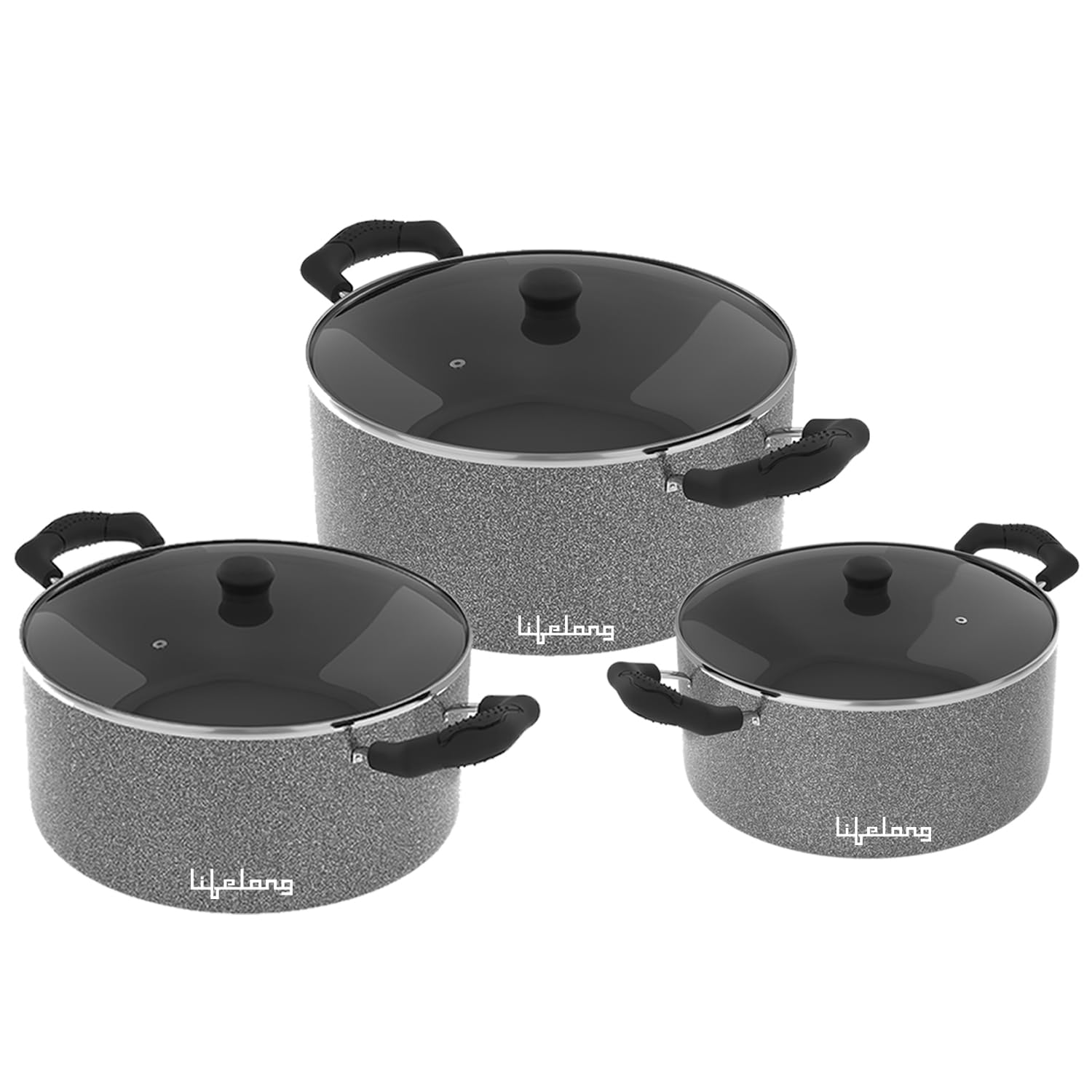 Lifelong Biryani Pot With Glass Lid (Set Of 3), Biryani Pot, Induction Base Casserole Set, NonStick & NonToxic, Biryani Pulao 