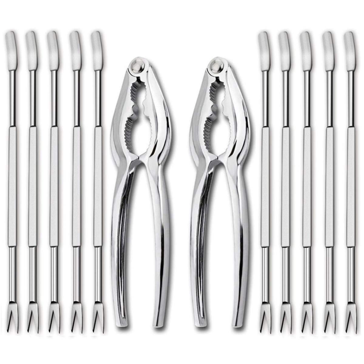 Artcome 12 Pieces Seafood Tools Set Including 2 Lobster Crab Crackers And 10 Forks