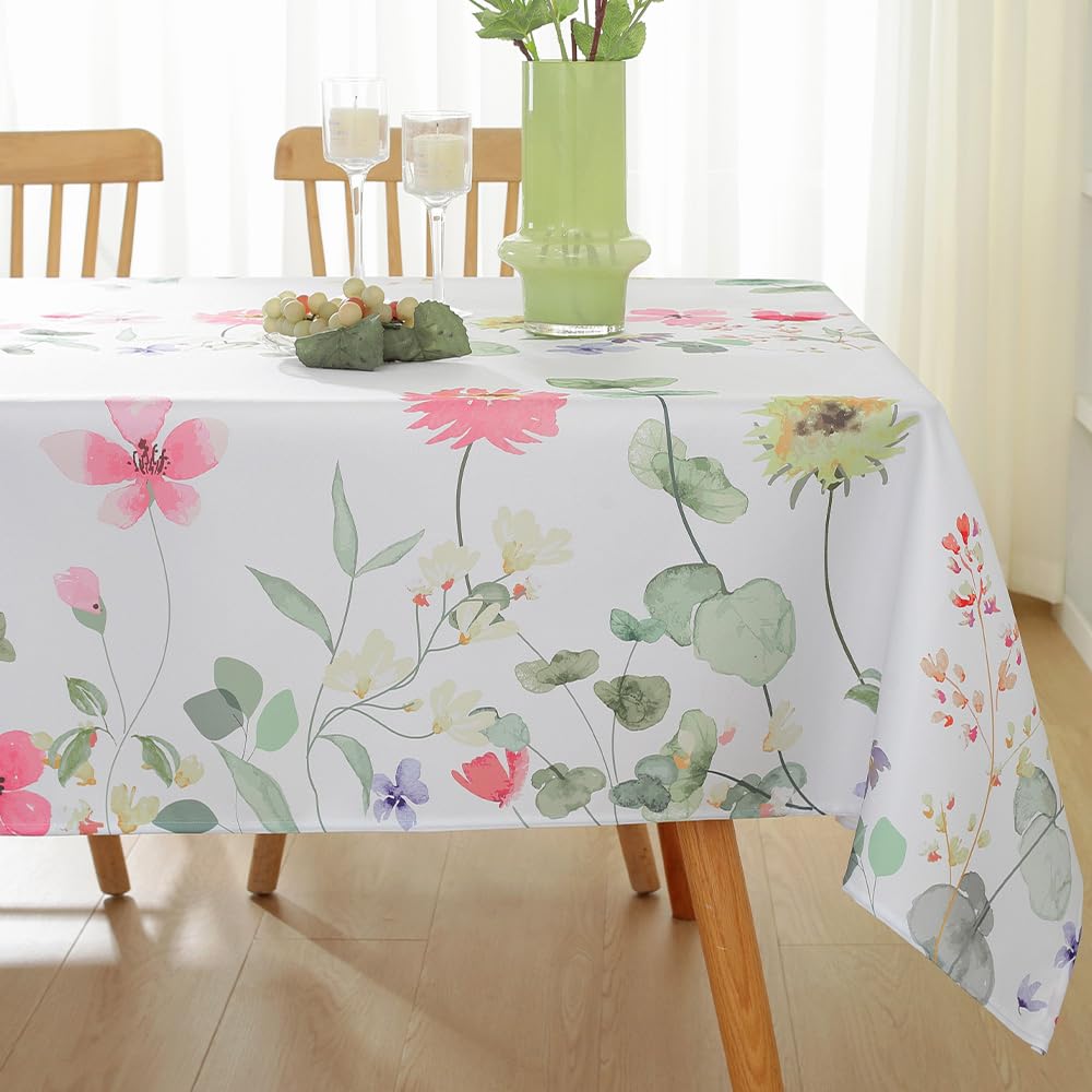 Matirug Summer Spring Tablecloth Rectangle 60X120 Inch, Pink Daisy Flower Waterproof Polyester Table Cloth, Floral Spill Proof S