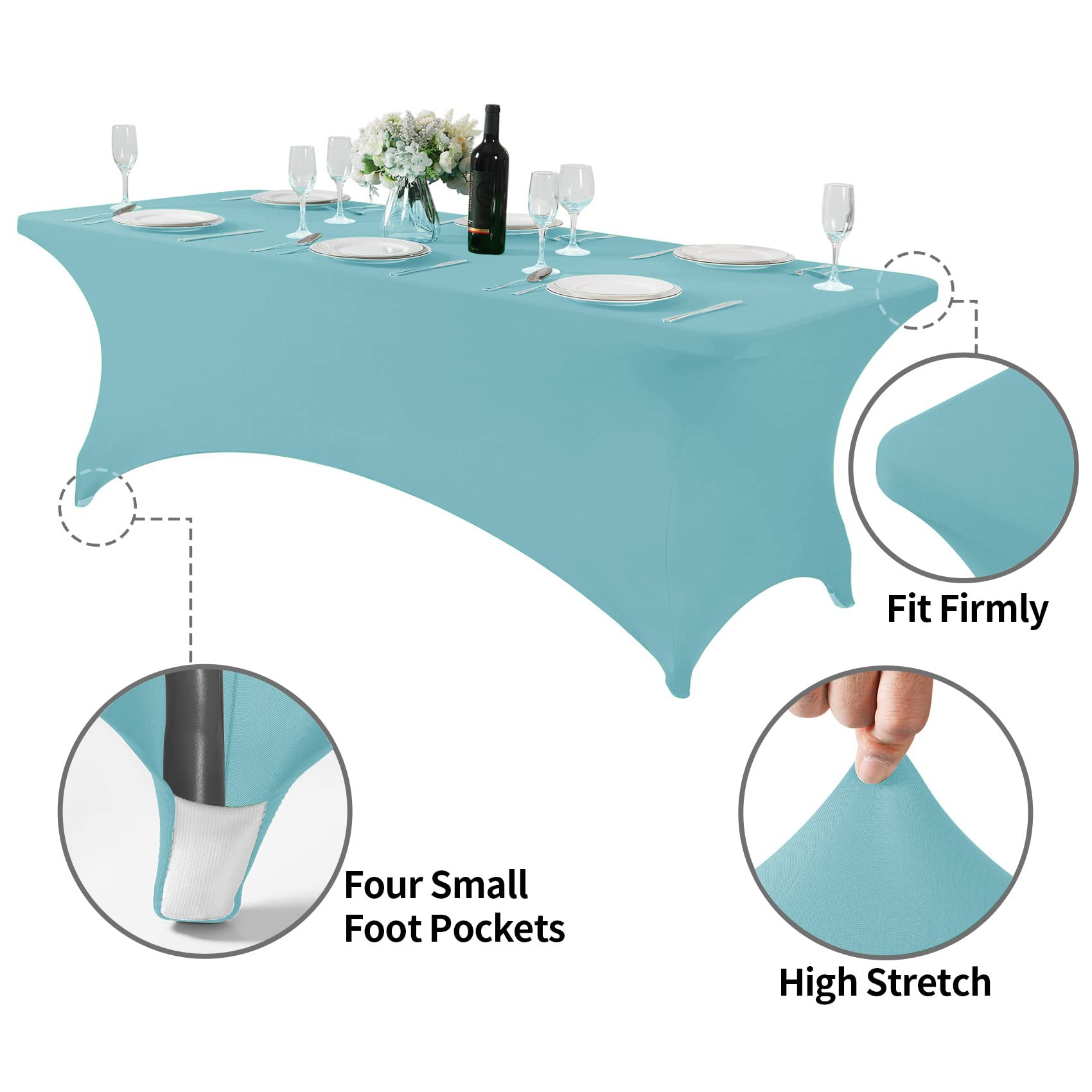 Hezuzo Spandex Table Cover For 8Ft Table Universal Fitted Stretch Tablecloth For Party, Banquet, Wedding And Events-Aqua
