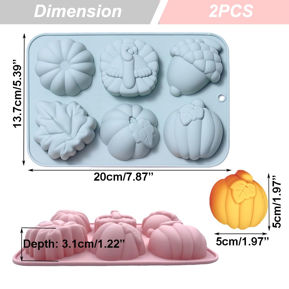 Ourashero 2 Pack Fall Thanksgiving Chocolate Molds Autumn Pumpkin Maple Leaves Acorn Turkey Silicone Molds Fall Candy Resin Baki