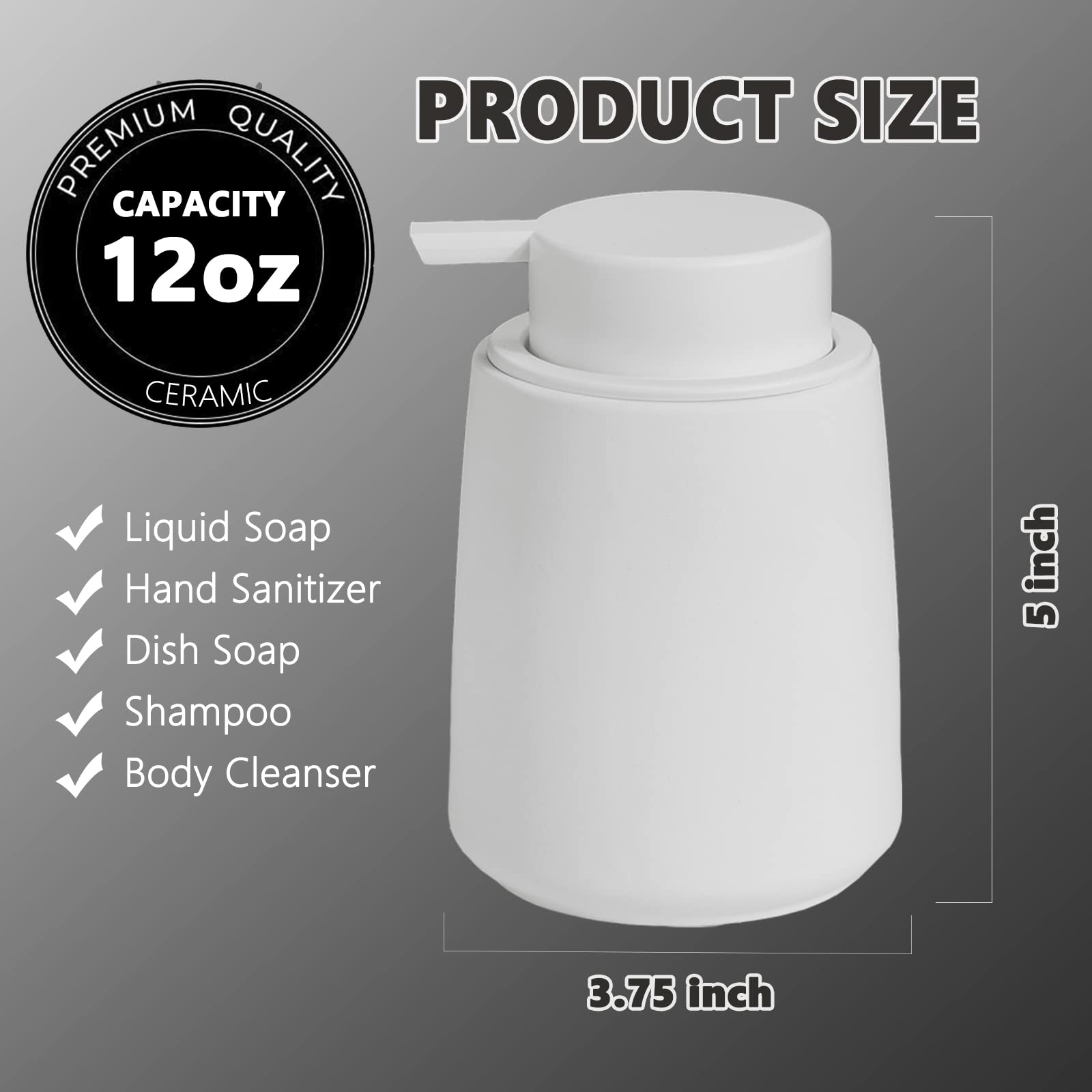 White Foam Hand Soap Dispenser - 12Oz Ceramic Foaming Soap Dispenser For Bathroom With Easy-To-Press Pump, Refillable Liquid Lot