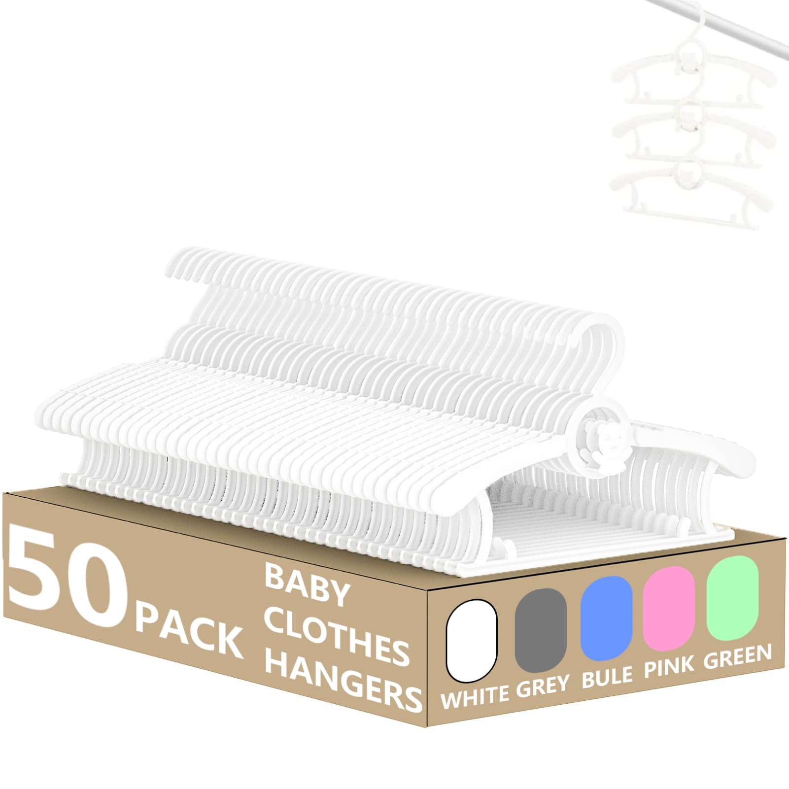 Hgyze Baby Hangers For Closet 50Pcs, White Kids Clothes Hanger Plastic, 11-14'' Adjustable Bulk Perchas For Newborn, Non-Slip Ch