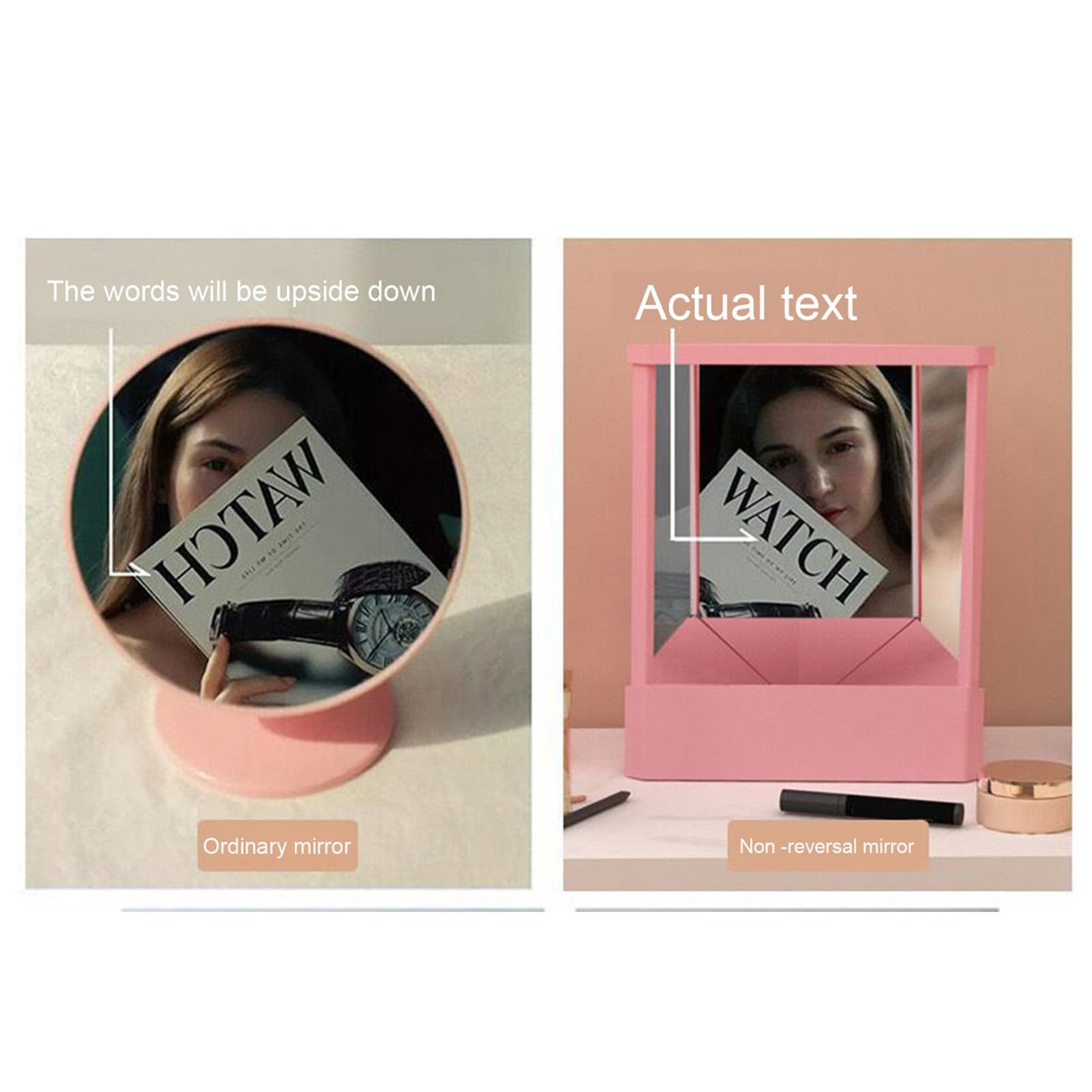 Tainrunse Non-Reversing Mirror, Professional Mirror Precision True Vanity Makeup Mirrors Non-Magnifying Tabletop Mirrors For Acc