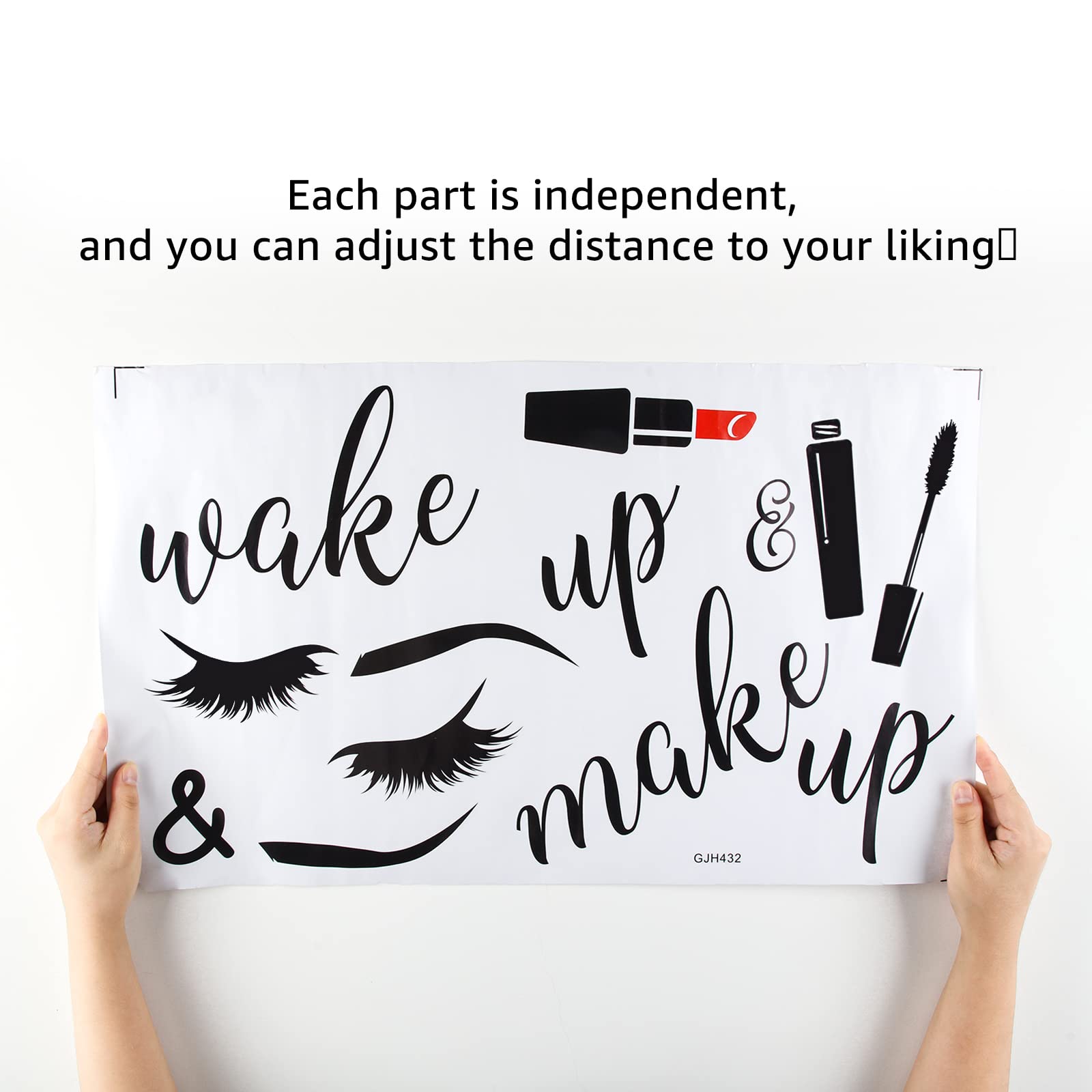 Superdant Pvc Wall Stickers Wake Up Make Up Eyelash Cosmetics Pattern Vinyl Lettering Wall Art Decals For Bedroom Powder Room Ba
