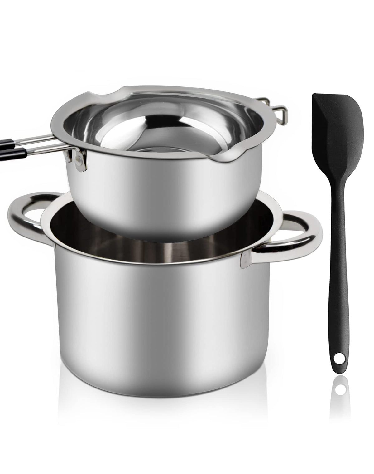 Double Boiler Pot Set,1200Ml Double Boiler For Chocolate Melting, 2800Ml 304 Stainless Steel Pot With Silicone Spatula For Melti