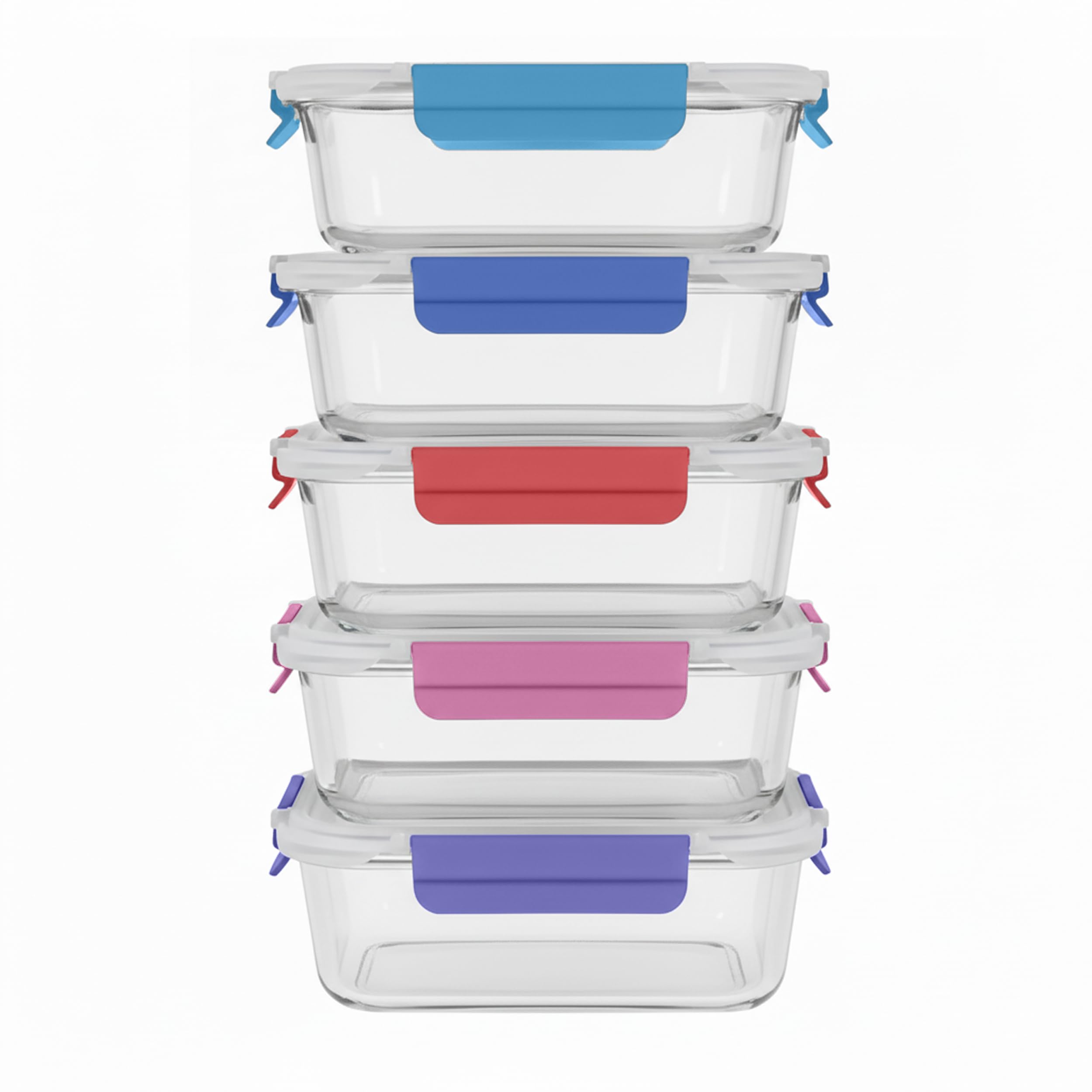 ECOBERI Glass Meal Prep Containers, 5 Piece 4.5 Cup Set, Borosilicate Glass Food Storage with Leak-Resistant Lids, Oven, Microwa
