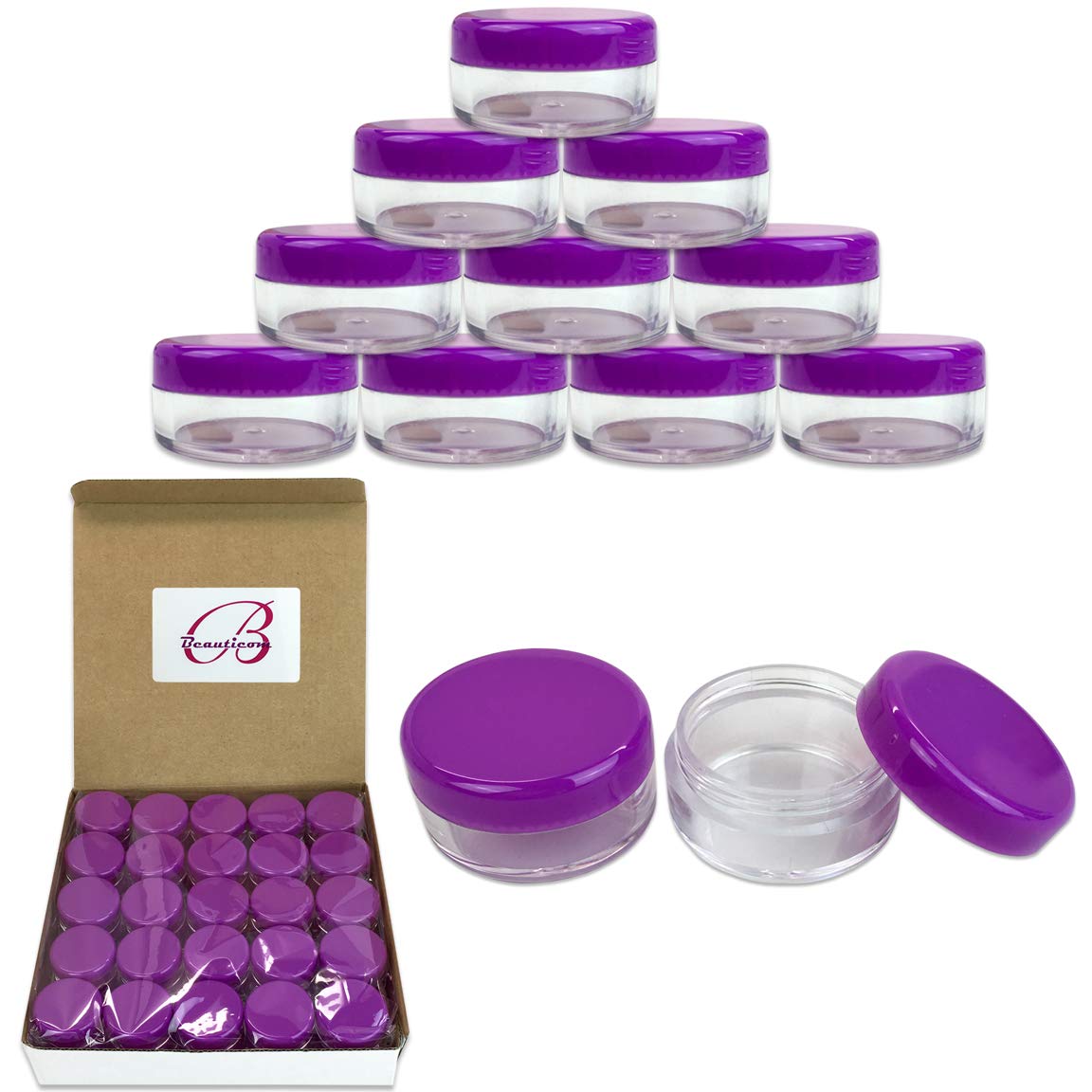 50 Empty 5 Grams Acrylic Clear Round Jars - Bpa Free Containers For Cosmetic, Lotion, Cream, Makeup, Bead, Eye Shadow, Rhineston