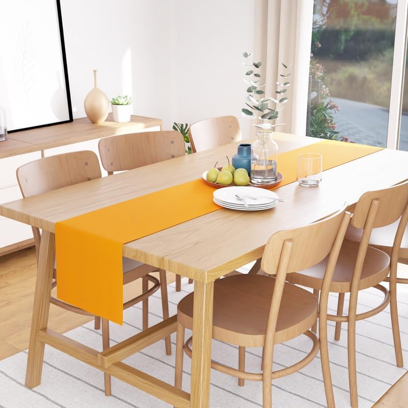Encasa Homes Table Runner 13X59 In Long | Cotton Canvas Fabric | Mango Solid Color | Machine Washable & Durable