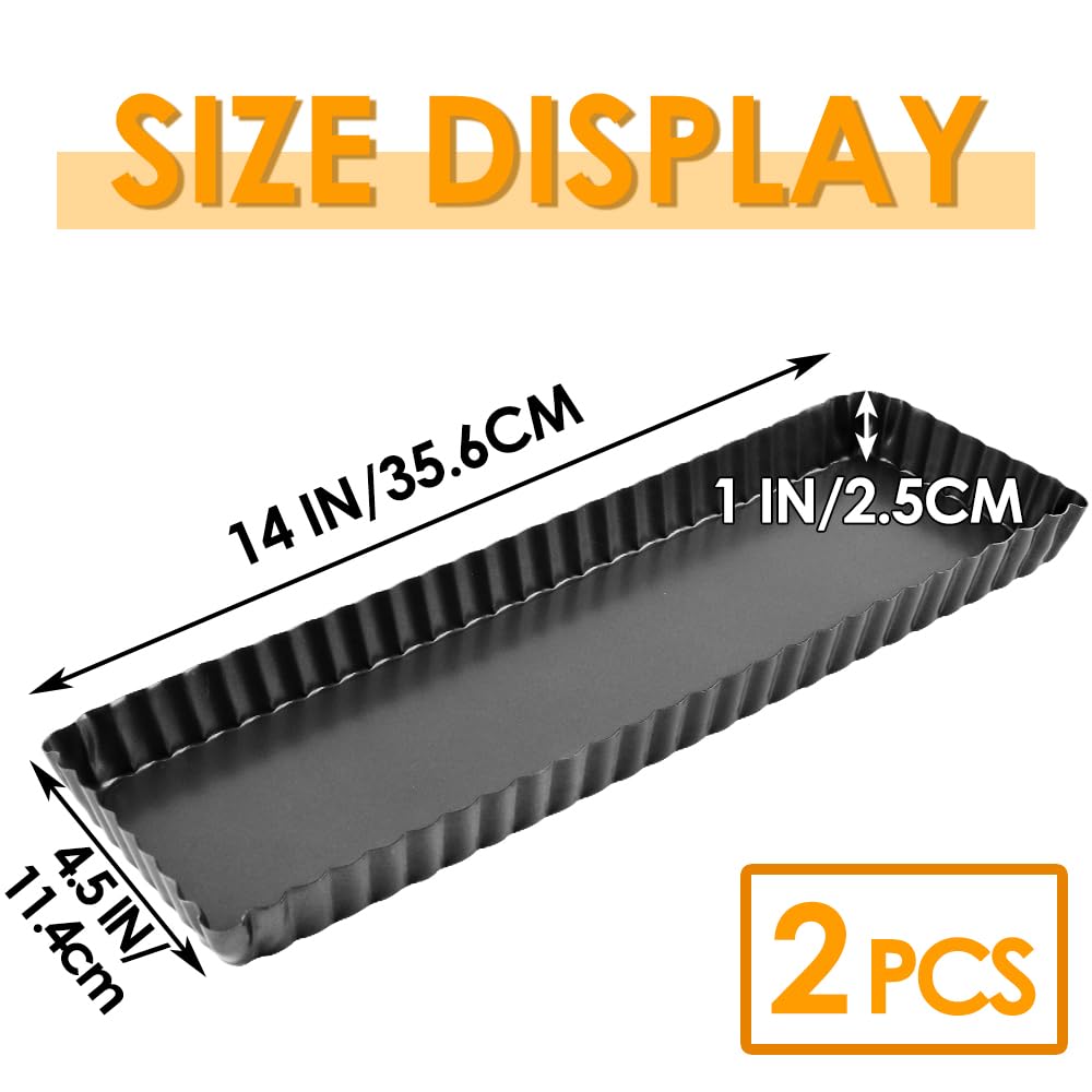 Cyimi 14 Inch Rectangular Tart Pan Set Of 2, Nonstick Quiche Pie Pan With Removable Bottom Tart Pan For Pies, Quiche Bakeware, C