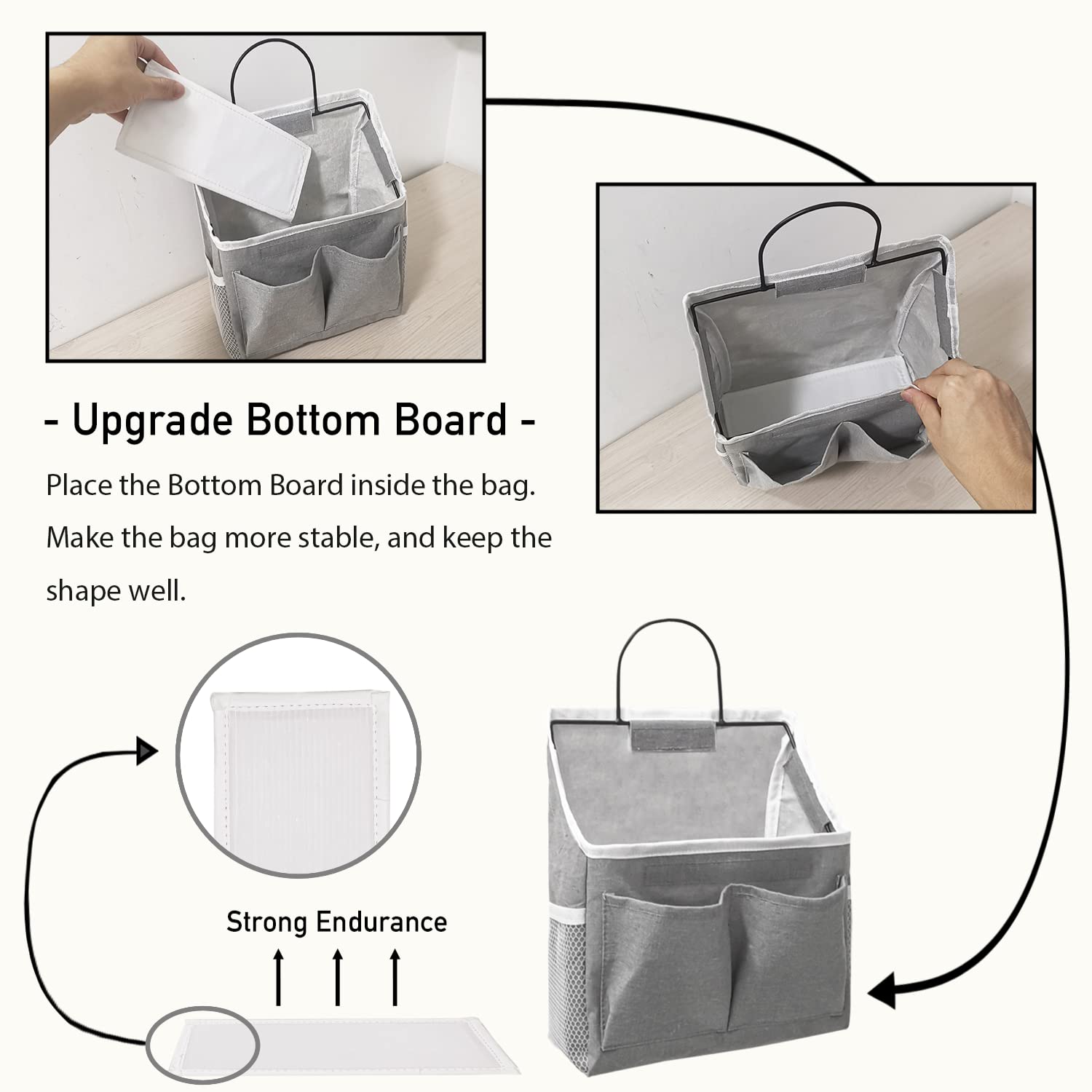 Kanrichu 3pcs Small Wall Hanging Organizer Bag  Linen Fabric Door Hanging Storage Basket with Pockets  Waterproof Bin for Kitchen  Bedroom  Office  RV Camper (White)