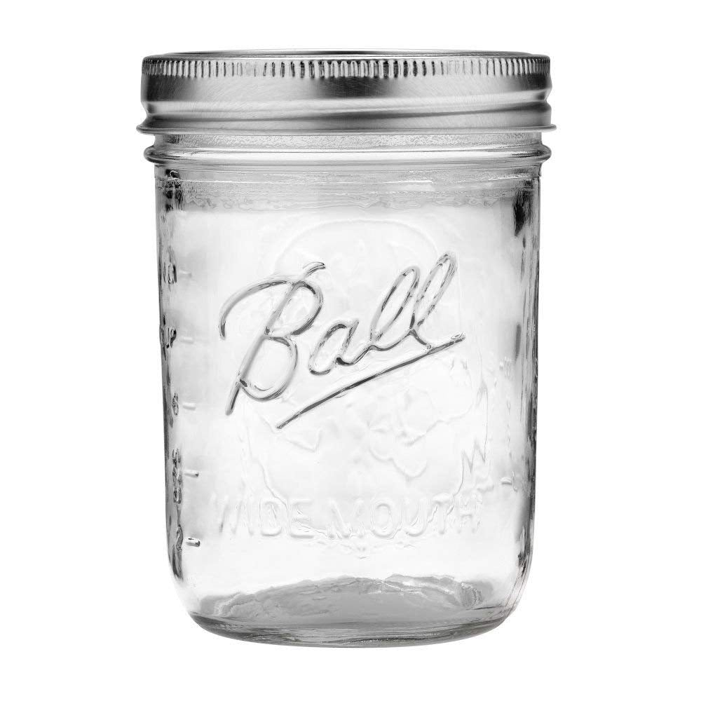 Ball Wide Mouth Pint 16-Ounce Glass Mason Jar With Lids And Bands, 12-Count