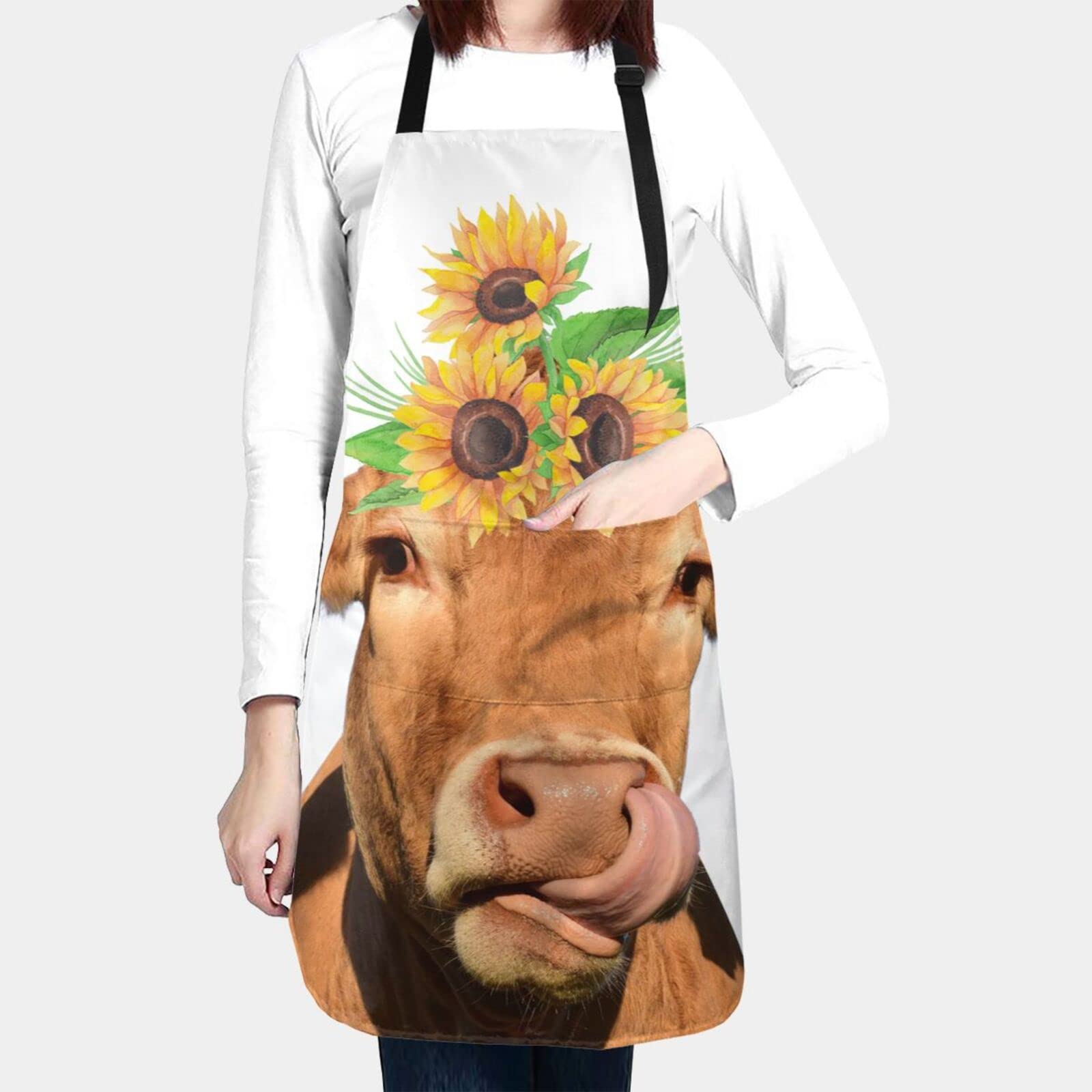 Sucuwiny Cow Apron Cooking Aprons For Women With Pockets Men Chef Kitchen Apron Cute Waterproof Plus Size Aprons For Adults
