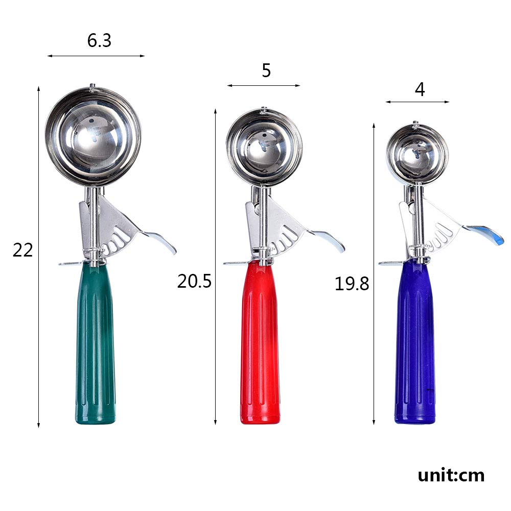Longluosi Cookie Scoop Set Of 3 With Plastic Handle, Ice Cream Scoop With Trigger, Size Large(2.49 Inch)- Medium(1.97 Inch)- Sma