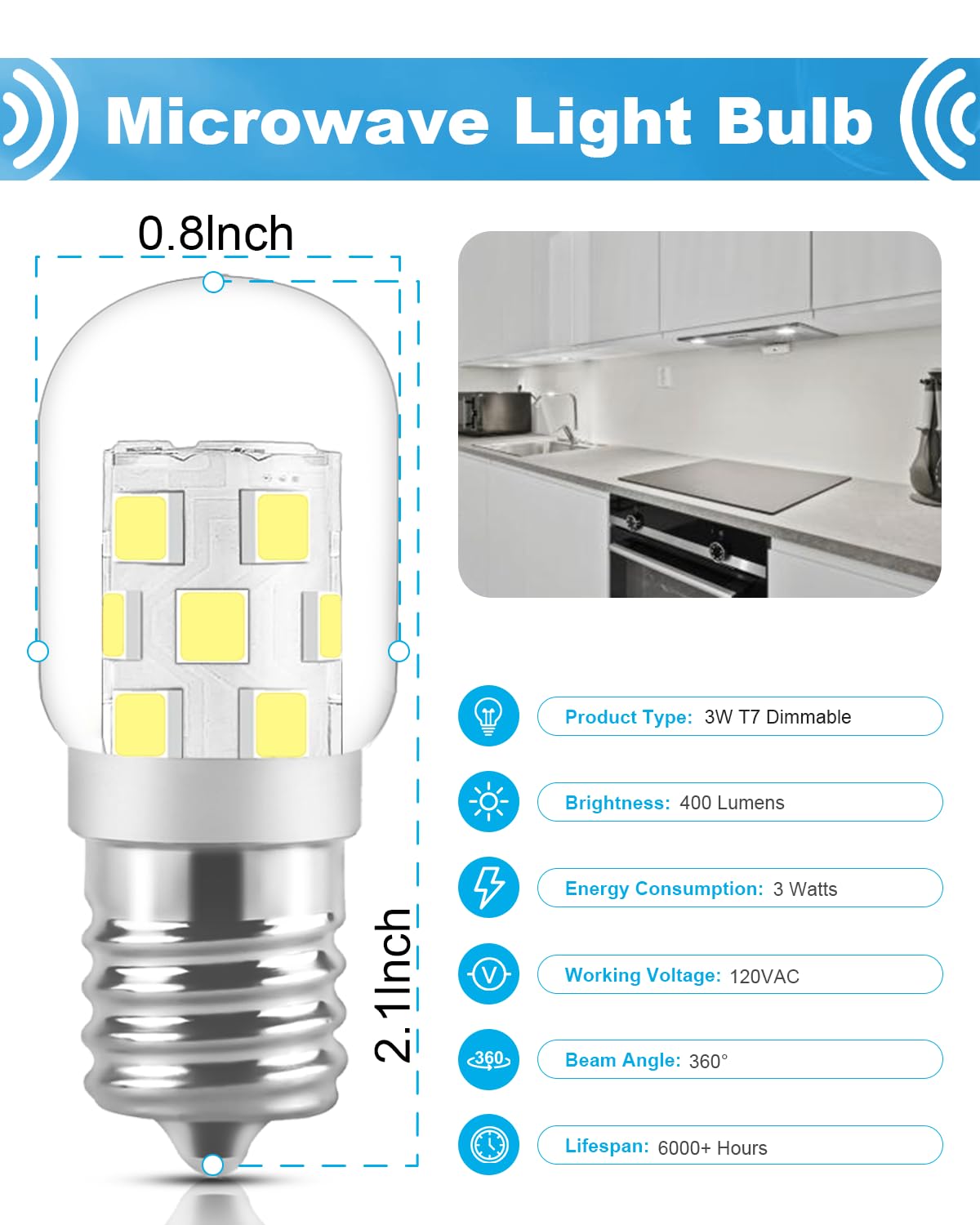 Led Microwave Light Bulb Under Hood 40W Equivalent-125V E17 Base For Whirlpool Microwave Light Bulb - 3W 400Lm Dimmable Range Ho
