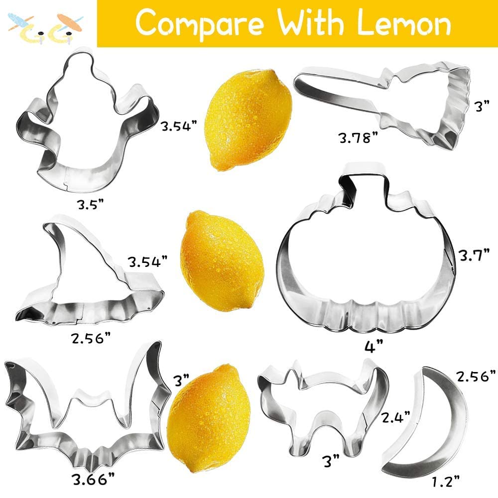Xgigix Halloween Cookie Cutter Set- 7 Pcs Large Stainless Steel Cookie Cutters Mold For Making Pumpkin, Bat, Ghost, Witch Hat, C