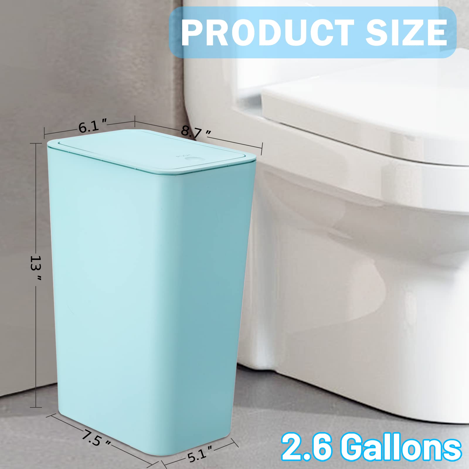 SHPMXUPW 3 Pack Bathroom Small Trash Can with Lid 10L / 2.6 Gallon Slim Garbage Bin Wastebasket with Pop-Up Lid for Bedroom  Office  Kitchen  Craft Room  Fits Under Desk/Cabinet/Sink