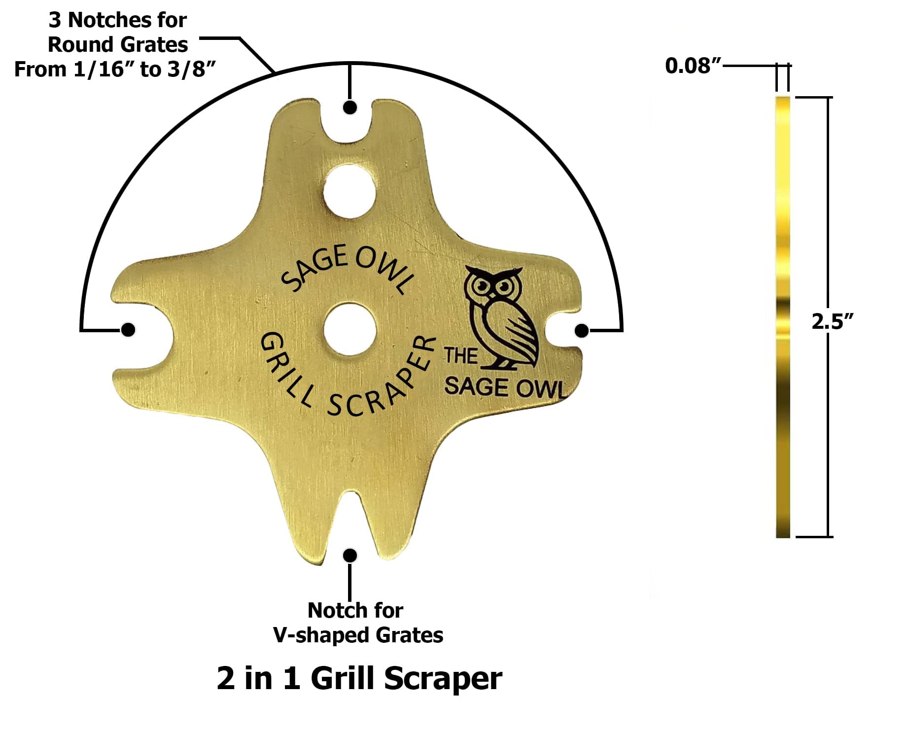 Sage Owl Bbq Grill Scraper For Outdoor Grill - Brass Grill Cleaner Bristle Free - Safe Bbq Grill Accessories For Porcelain/Weber