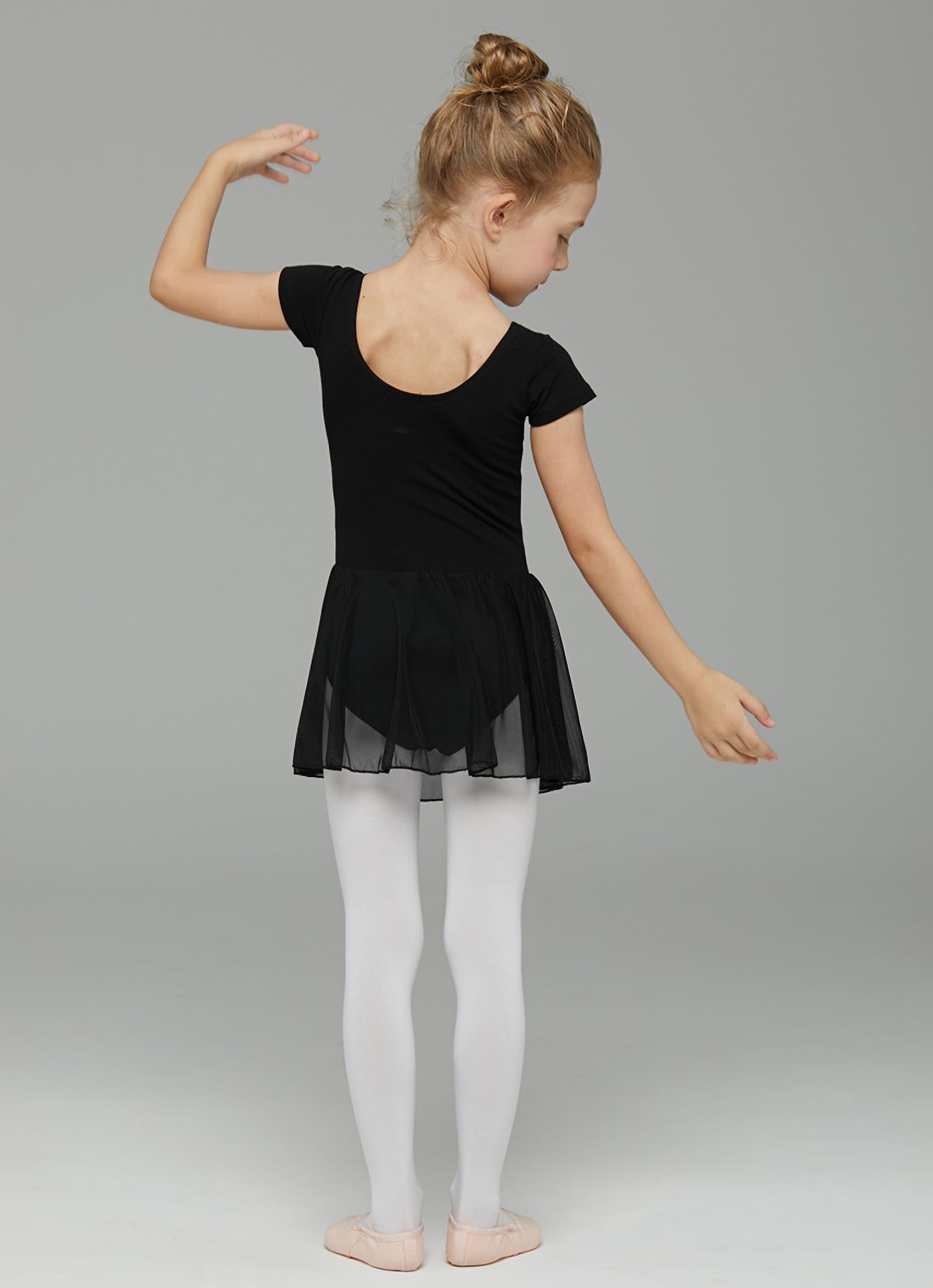 Mdnmd Black Dance Ballet Leotard For Toddler Girls Classic Short Sleeve Tutu Skirt (Age 2-4  2T,3T)
