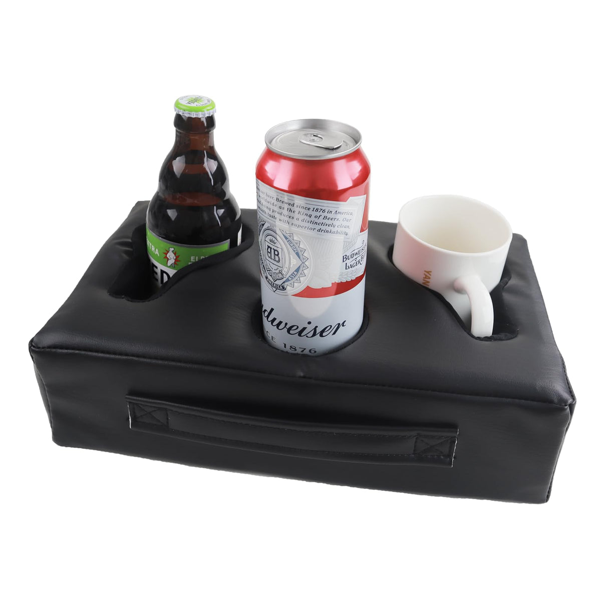 Sofa Cup Holder, Couch Cup Holder Pillow, Sofa Arm Table, Sofa And Bed Drink Caddy, Remotes Holder For Rv, Car, Beach(Black Pu L