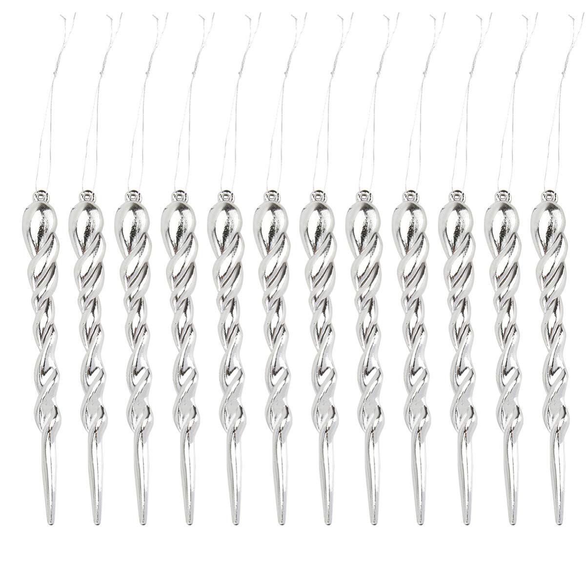 TENDYCOCO 12Pcs Christmas Hanging Icicle Ornament Plastic Icicle Drop Pendants Xmas Tree Shatterproof Icicles Decoration (Silver