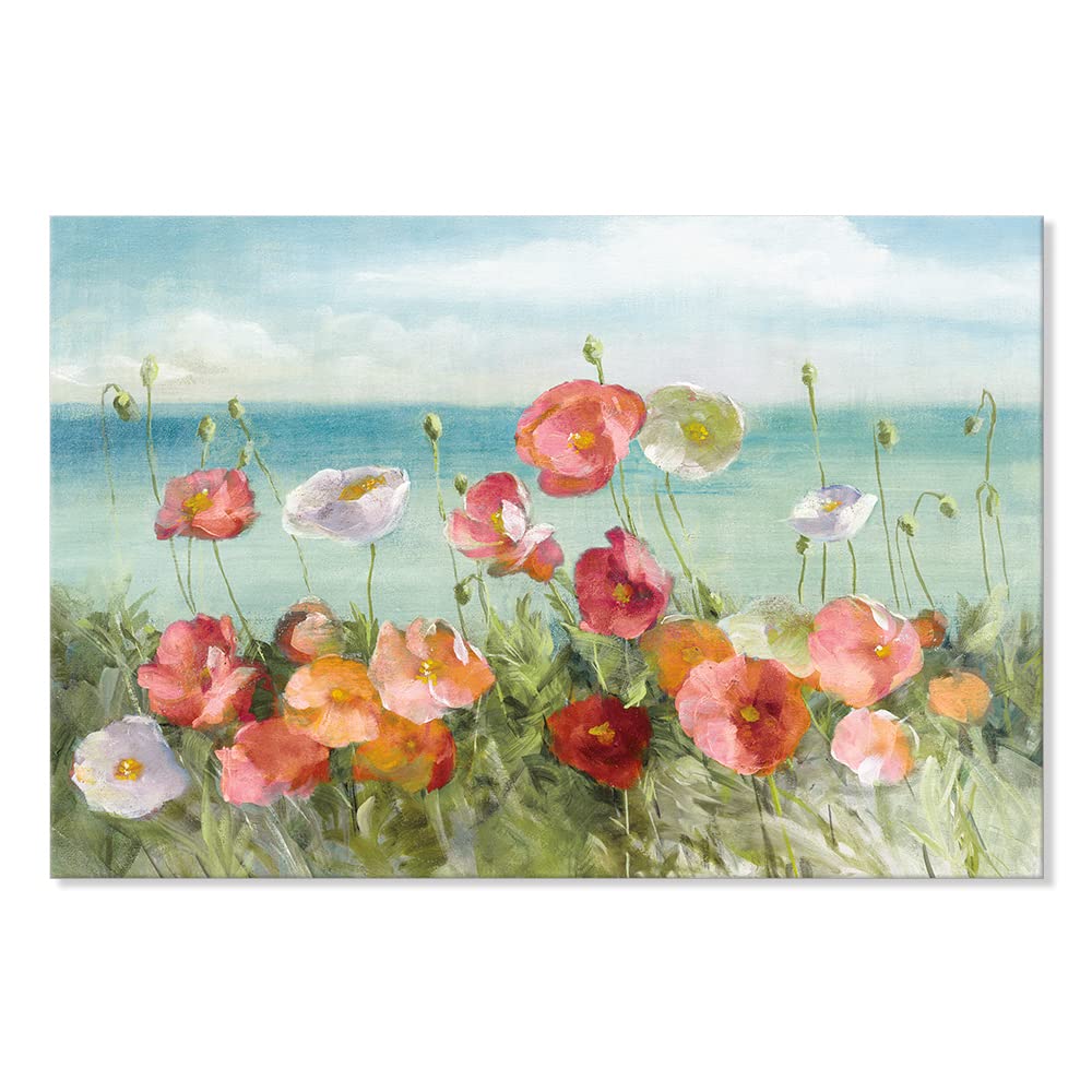 Goldfoilart Beach Colorful Flower Canvas Paintings Poppies Wall Art Pictures Bloosom Floral Framed Artwork Prints Modern Landsca