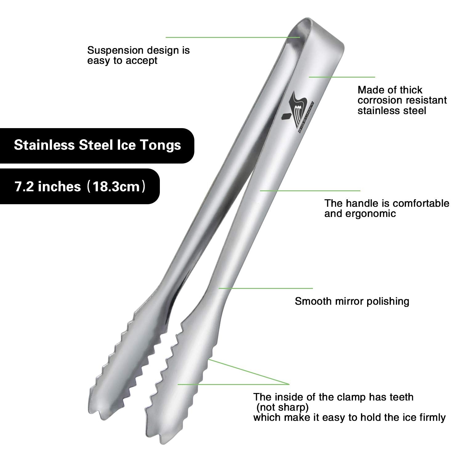 Msy Bigsunny Durable Stainless Steel Ice Tongs, 7 Inch Sugar Cube Serving Tongs, Set Of 2