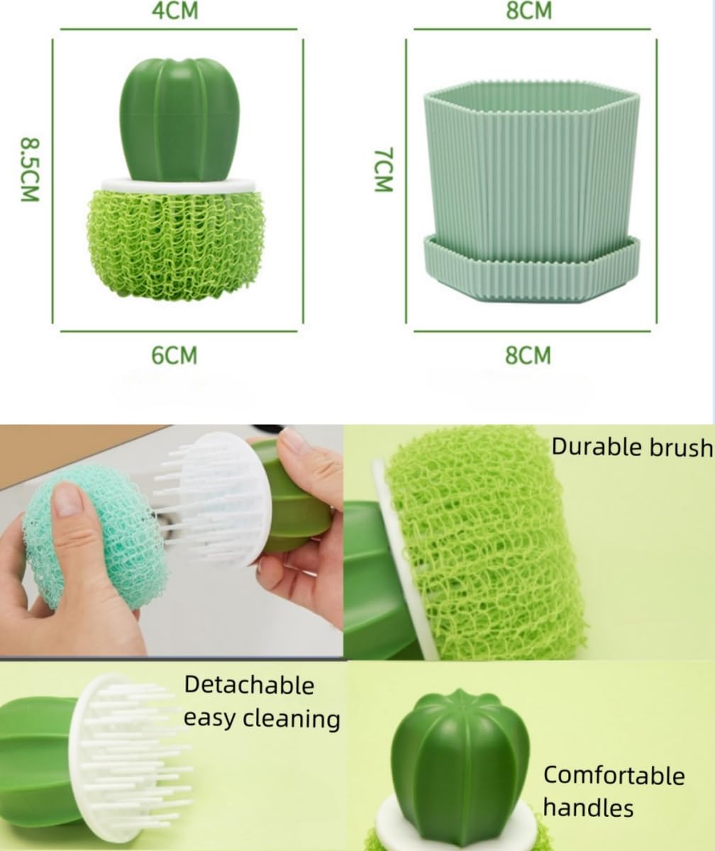 Dish Cleaning Brush Holder Set Kitchen Dish Scrub Brushes Dishes Pots Pans Cleaning Tool- 3 Replaceable Brush Heads