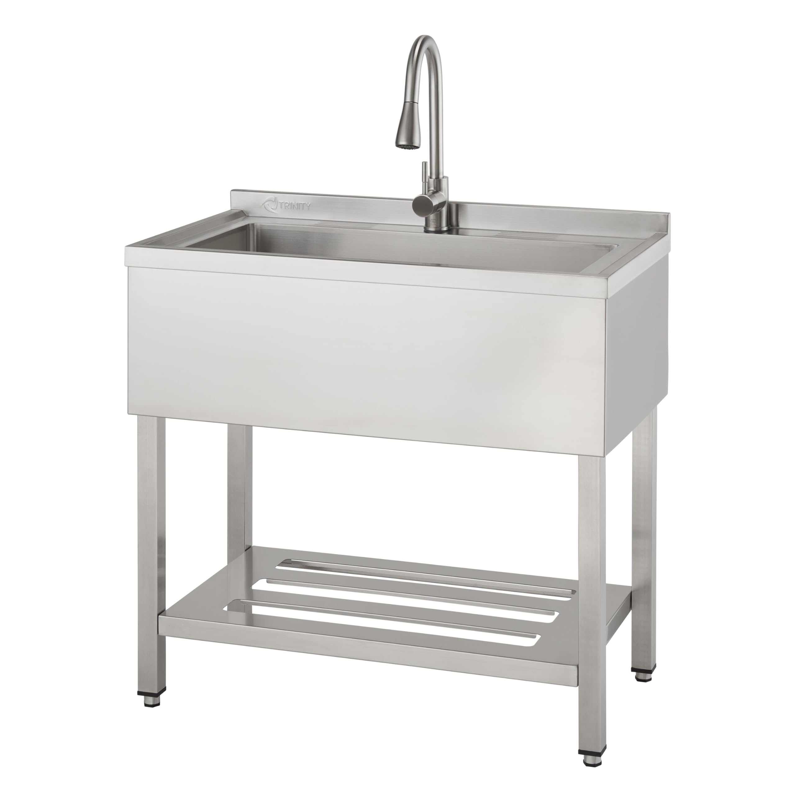 Trinity Thap Stainless Steel Freestanding Single Bowl Utility Sink For Garage, Laundry Room, And Commercial Use (Rectangular | 3