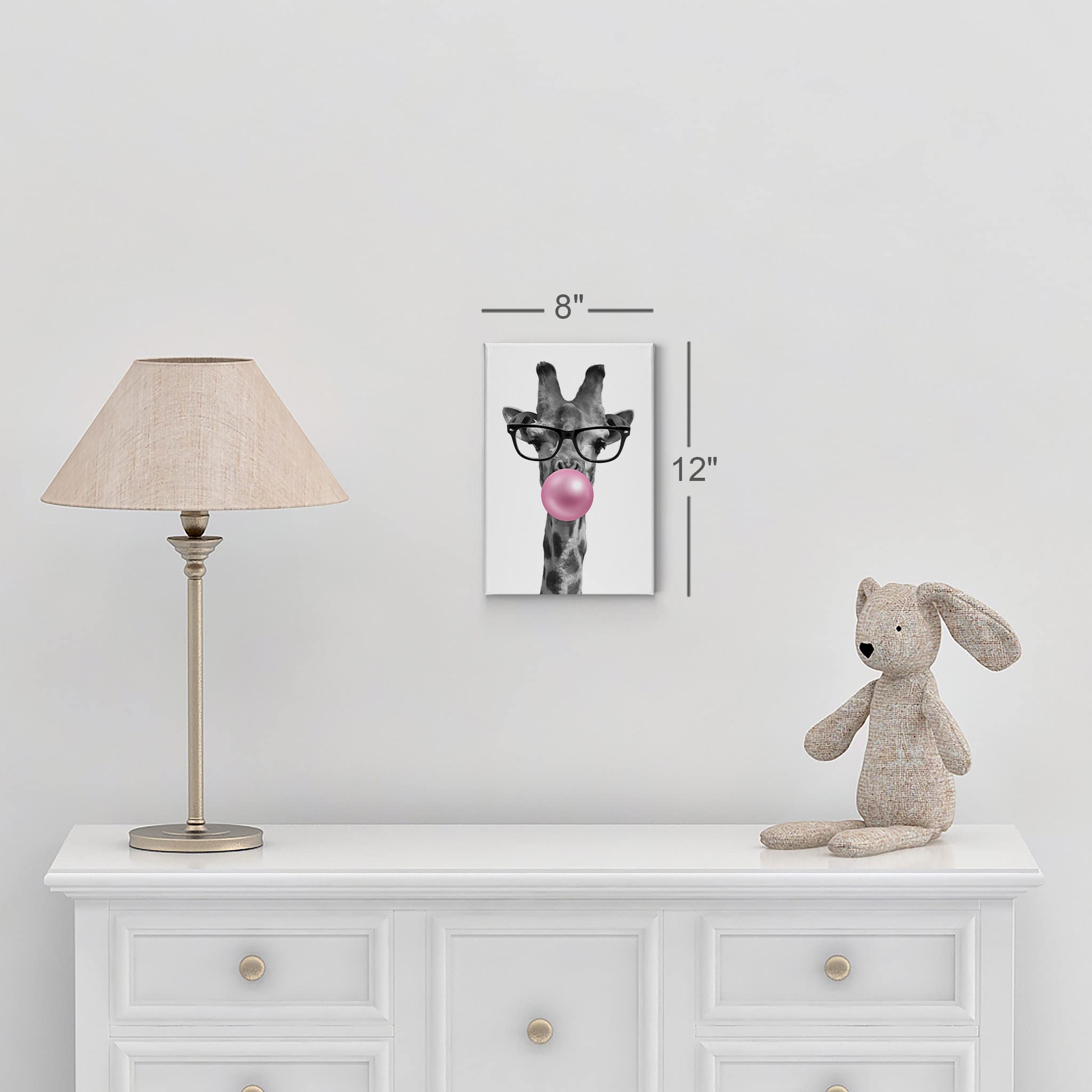 Smile Art Design Cute Giraffe With Glasses Animal Bubble Gum Art Pink Canvas Print Black And White Wall Art Home Decor Pop Art L