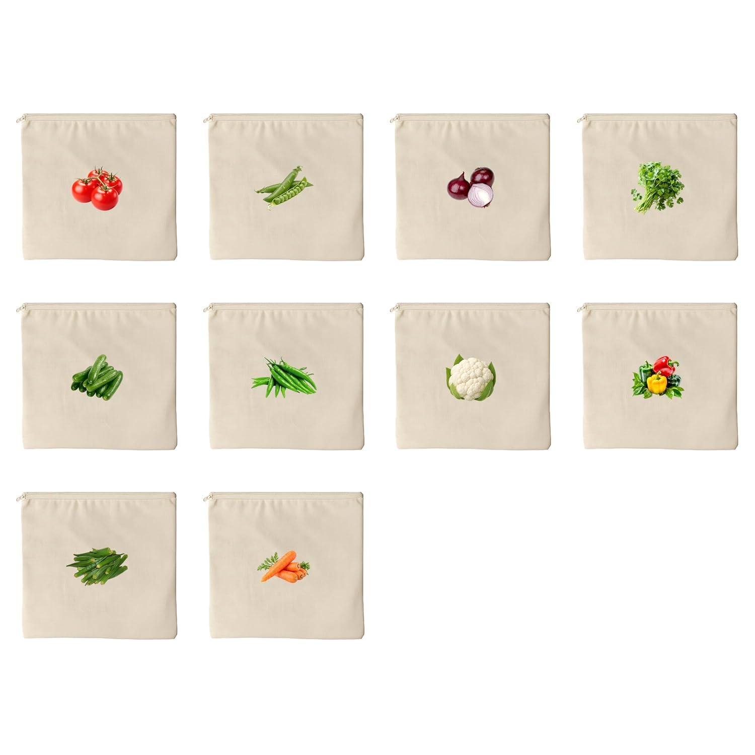 Sunnifa Reusable Cotton Vegetable Storage Bags With Zipper | Fridge Organizer Bags For Fruits & Vegetables | EcoFriendly Kitche