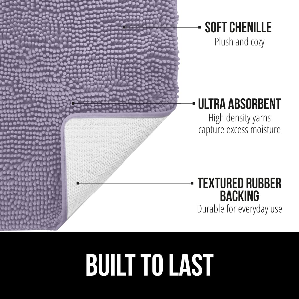 Gorilla Grip Bath Rug  36x24  Thick Soft Absorbent Chenille Rubber Backing Bathroom Rugs  Microfiber Dries Quickly  Shaggy Machine Washable Mats  Plush Durable Rug  Bathtub Shower Floor  Light Purple