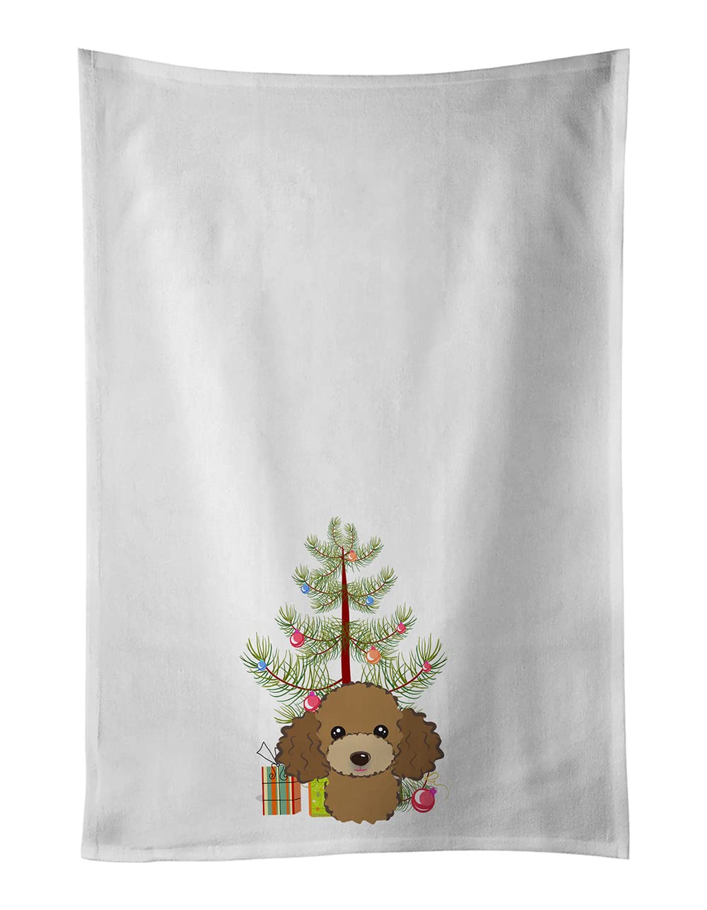 Christmas Tree and Chocolate Brown Poodle White Kitchen Towel Set of 2