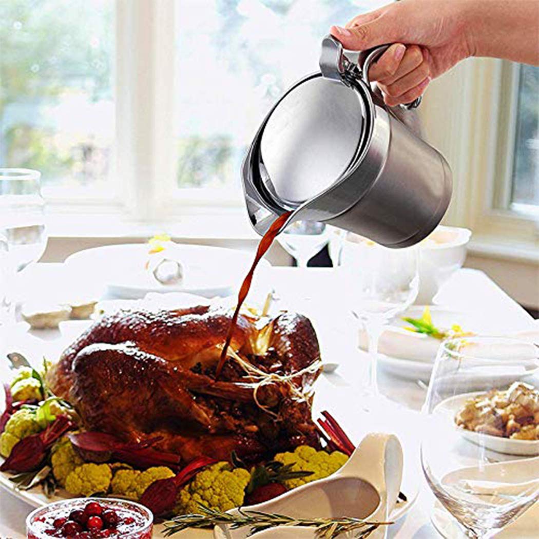 Double Insulated Gravy Boat - Stainless Steel Sauce Jug With Hinged Lid Hinged Lid Ideal For Gravy Or Cream At Thanksgiving (450